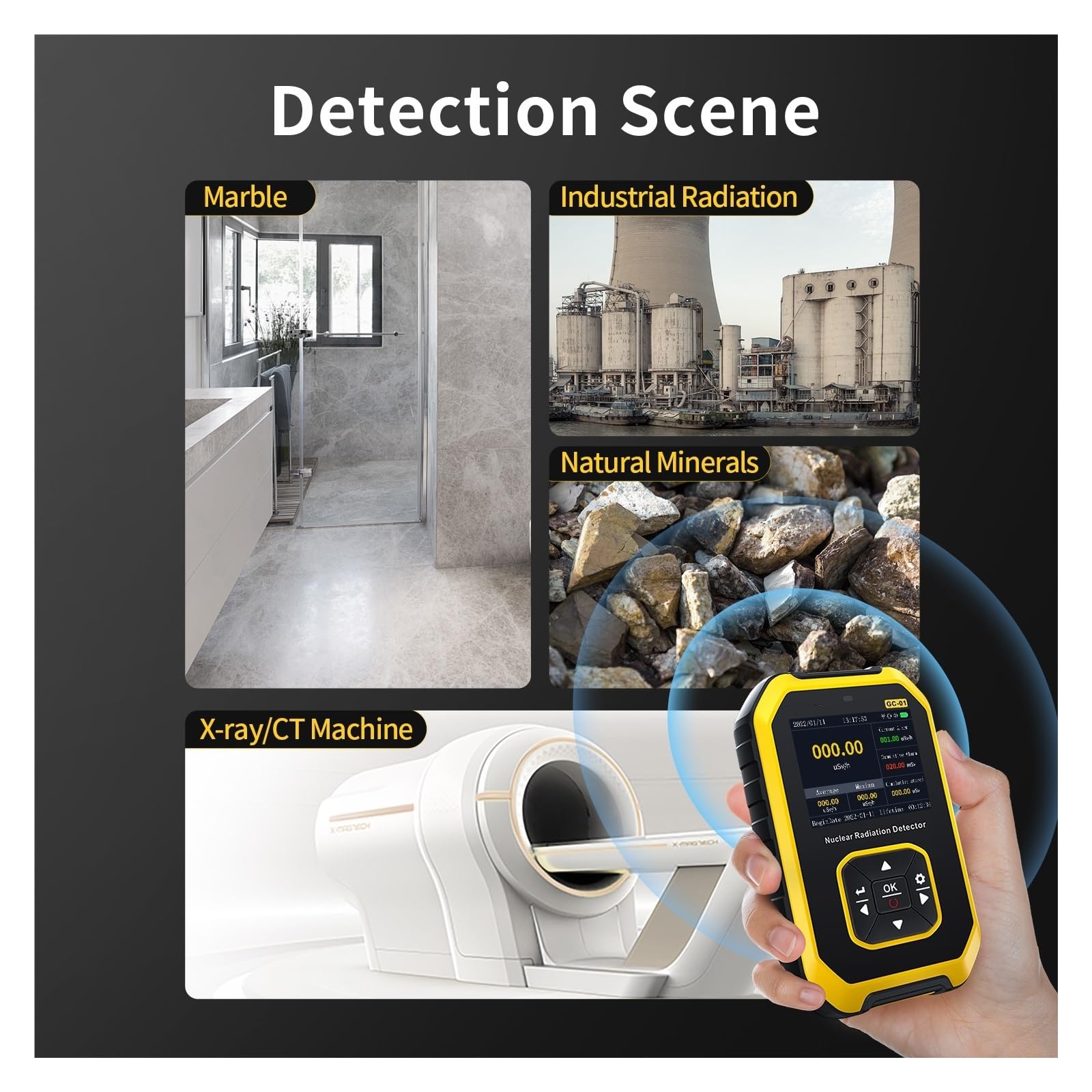 GC-01 Detektor promieniowania jądrowego Licznik Geigera GM Miernik EMF Tester promieniowania Promienie X Γ Β Monitorowanie w czasie rzeczywistym Dozymetr promieniowania do domu, biura, na zewnątrz