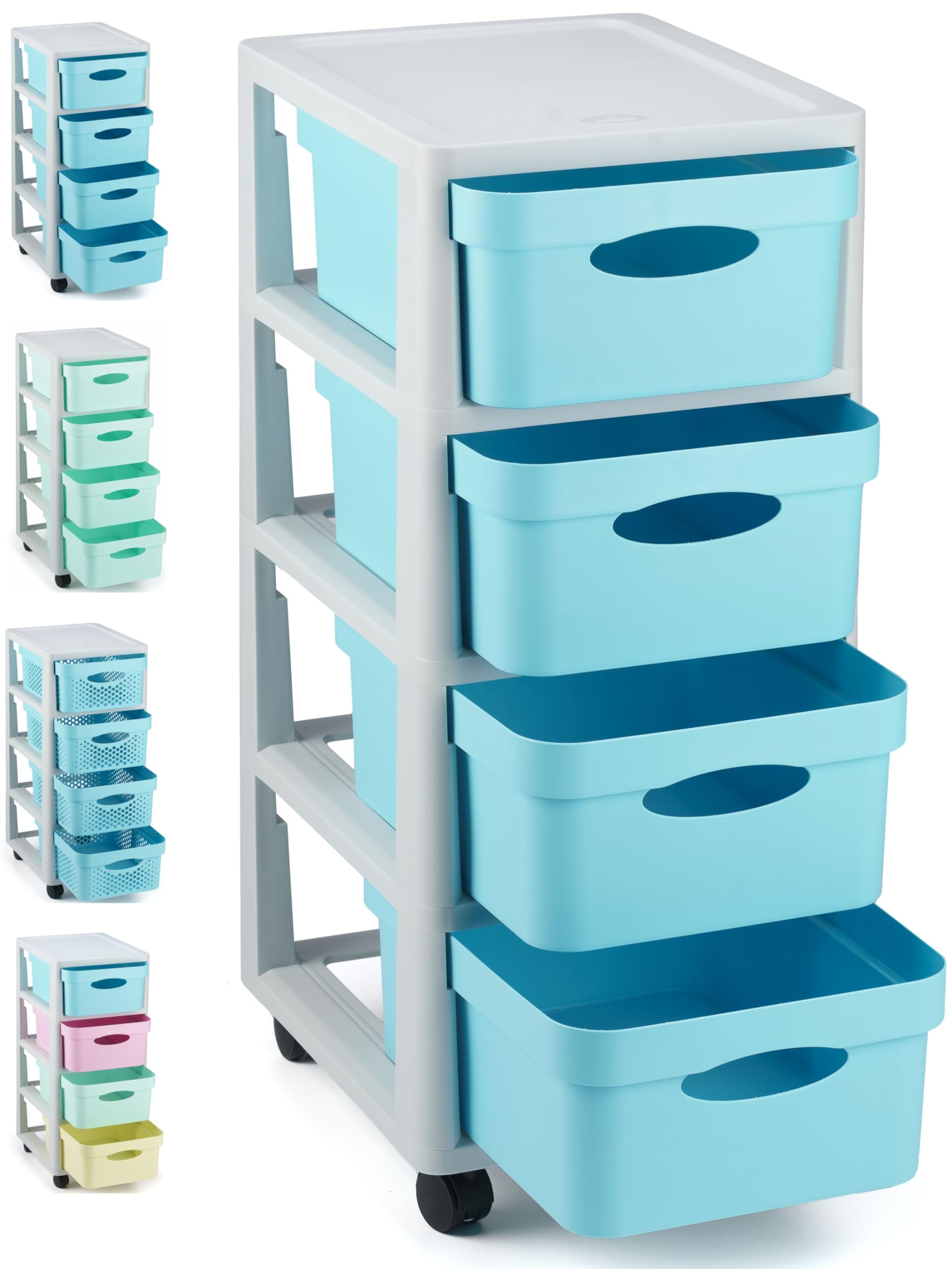 Meuble rangement enfant tour en plastique meuble ecole bac à roulettes boite tiroir empilable jouet bureau chariot a tiroirs colorés - Fabriqué en Europe