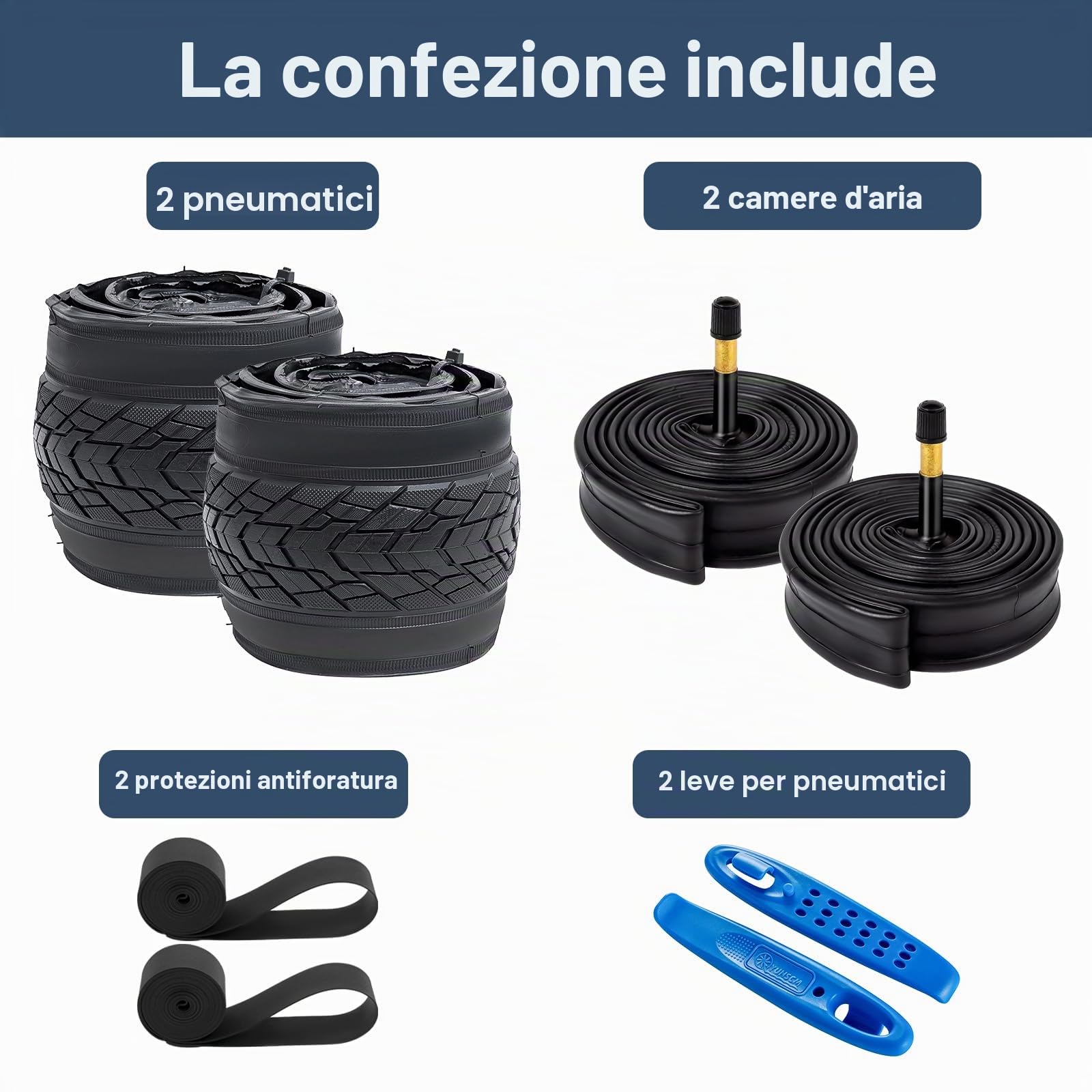 Confezione da 2 pneumatici 700C per bici da strada 700 x 38C (38-622) Plus 2 confezioni 700C tubi per bici 700 x 35/43c AV48 valvola compatibile con pneumatici e tubi da strada 700 x 38C