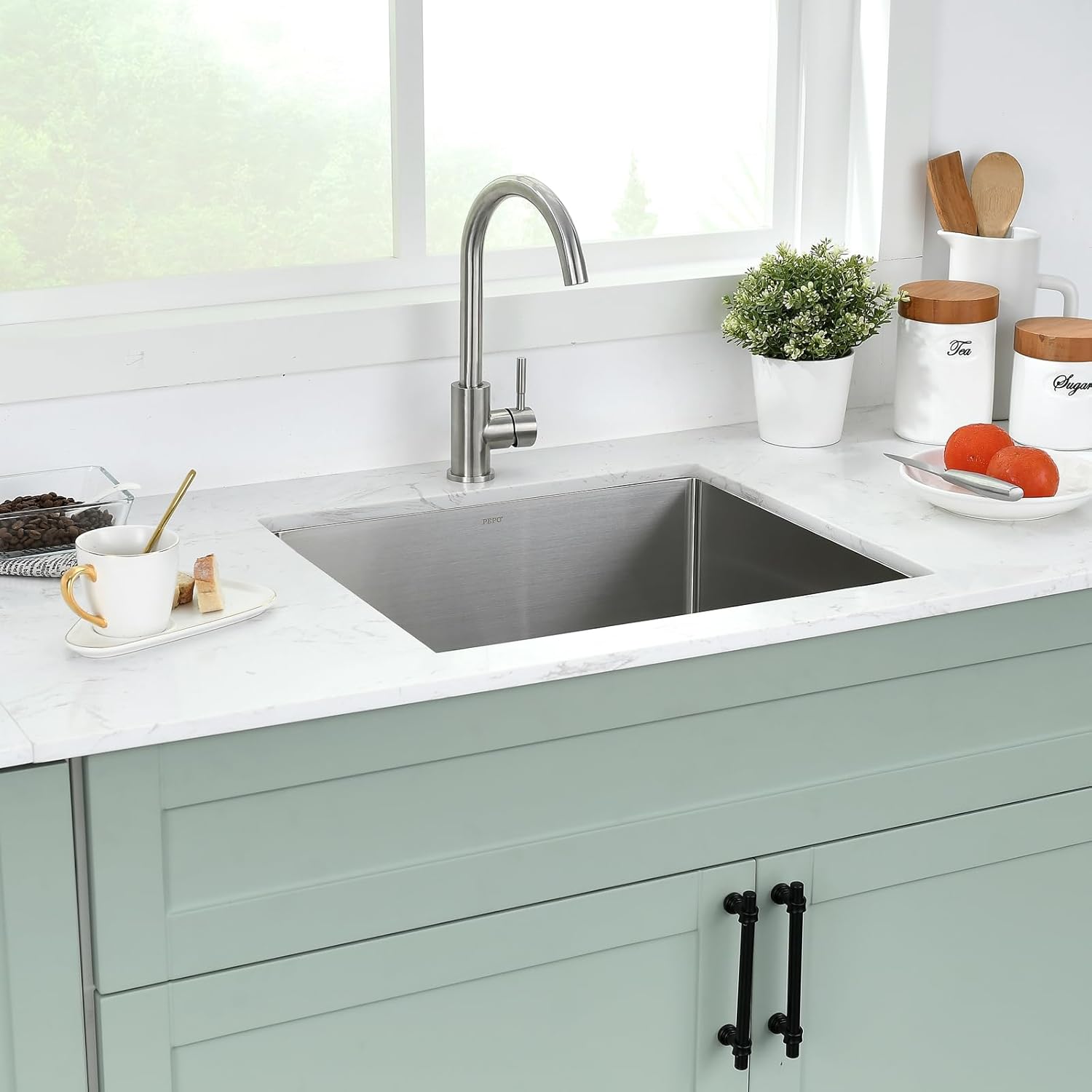 PEPO 21x18 Undermount Kitchen Sink, 16 Gauge Stainless Steel Single Bowl with Strainer, Handmade Square Bar Prep Sink for RV and Outdoor