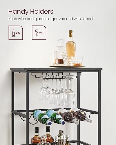 Miniatura 30 de VASAGLE Carrito de bar, carrito de servir, estante de cocina móvil con estante de copas de vidrio y soportes para botellas de vino, industrial,