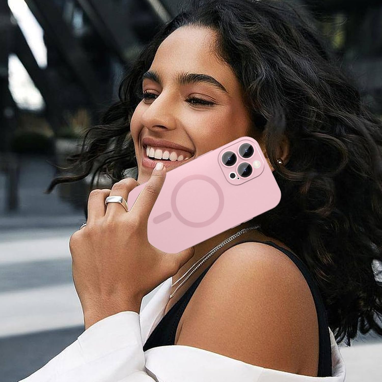 Magnetic for iPhone 15 Pro Max Phone Case for Women, Matte Luxury Soft Metallic Luster Design with Camera Lens Protector, Compatible with Magsafe Case for iPhone 15 Pro Max 6.7"-Pink - Image 7