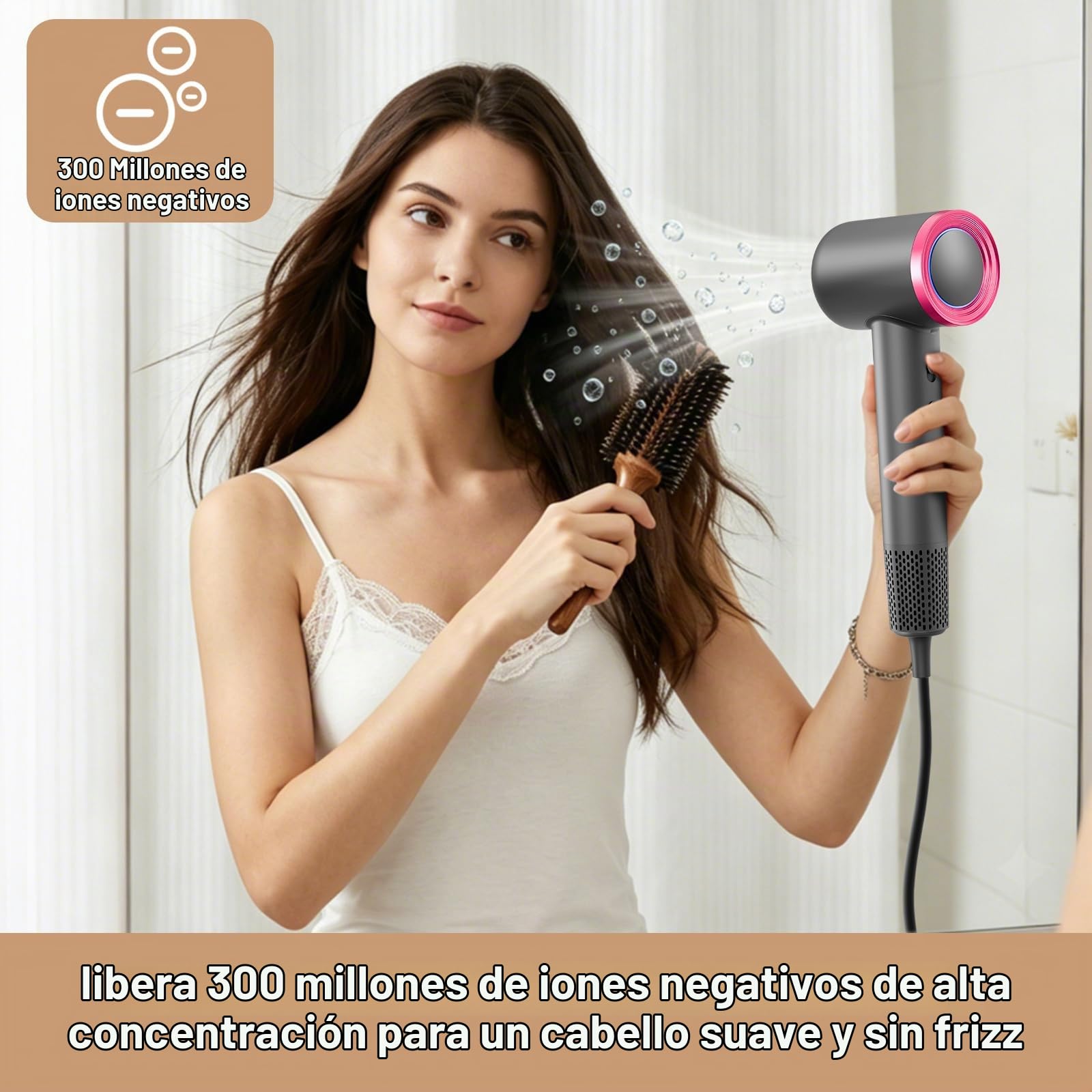 Secador de pelo iónico, motor sin escobillas 110000 RPM, secado rápido en 2 minutos, anti-encrespamiento, ligero y silencioso 50 dB, 4 niveles de calor, 2 velocidades y aire frío
