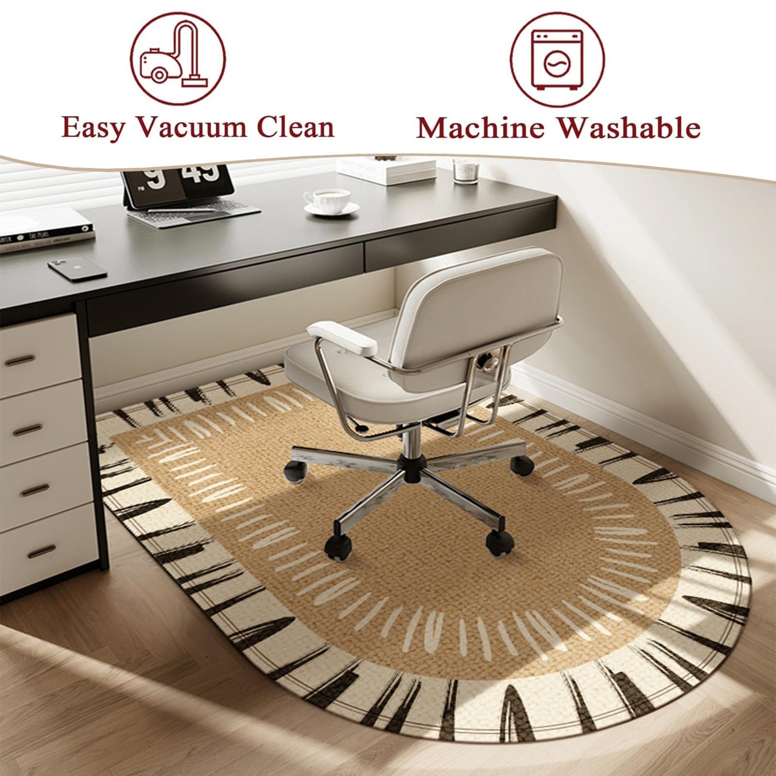 Quadratische Bürostuhlmatte für Teppich und Hartholzbodenschutz, rutschfeste Gaming-Schreibtischunterlage für Rollstühle, modernes Blumenmuster, 120 x 120 cm, Teppichschutz