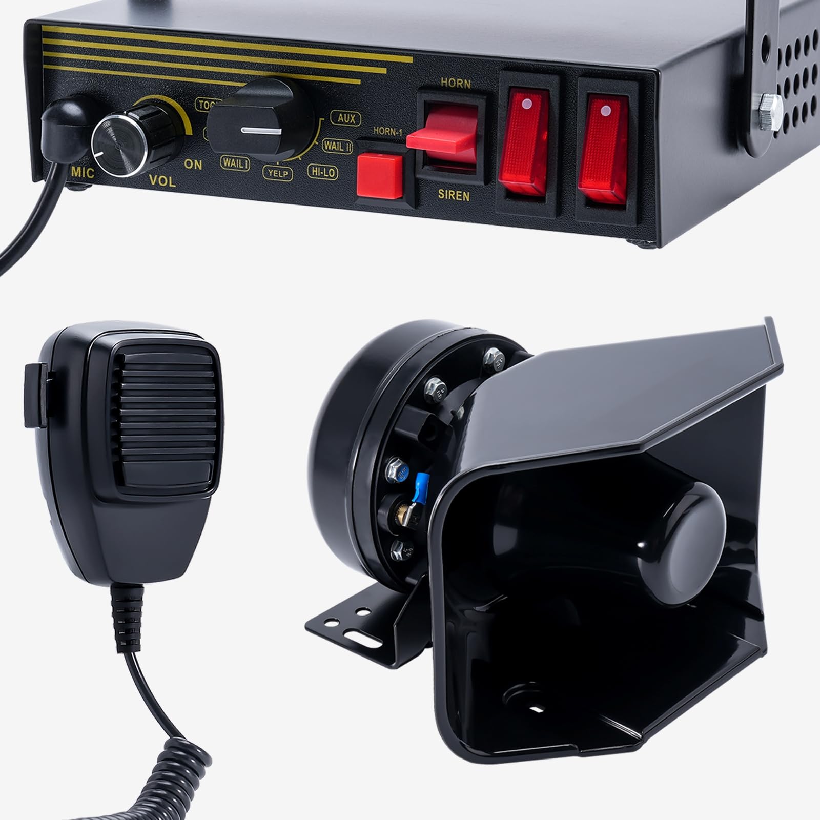 Photo 1 of JAMTON 200W 12V 9 Tone Emergency Police Siren System, 180°Loud Speaker Horn, Handheld Microphone, for Emergency Vehicles Truck Firefighters Ambulance