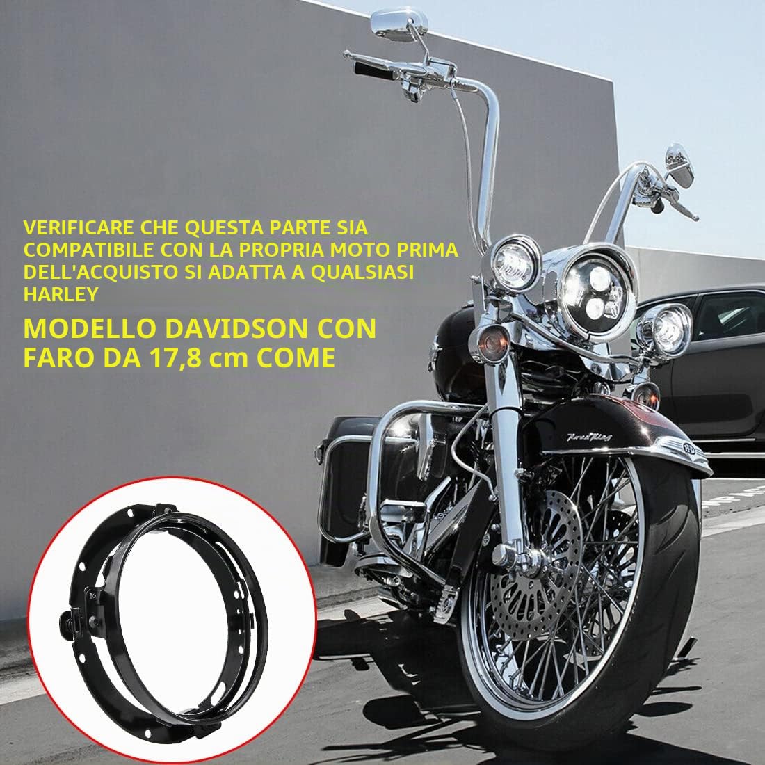 7 Pollici Rotonda Faro Anello Di Montaggio per Faro/Street Glide (Nero)