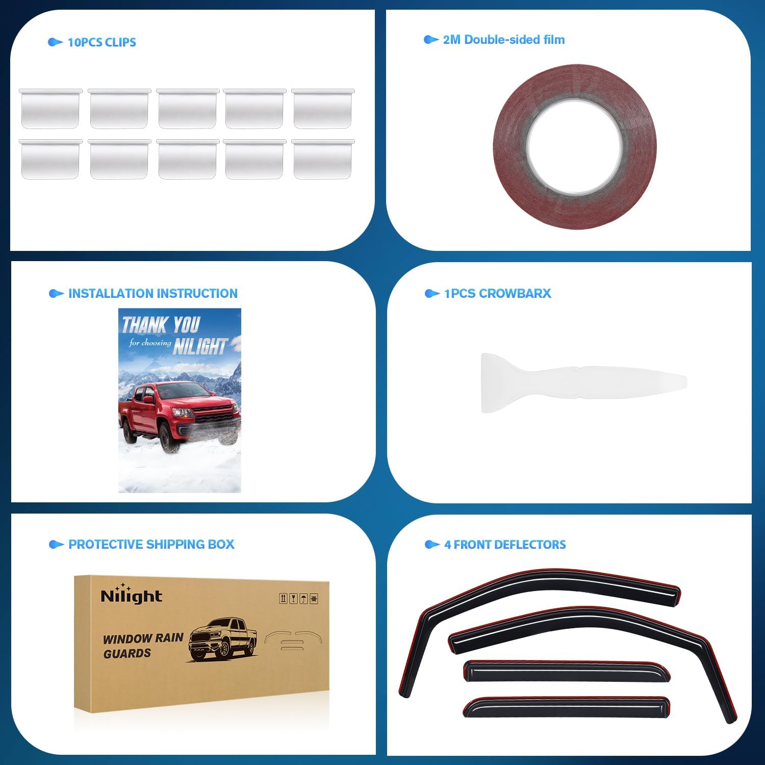 Nilight in Channel Window Visors for Ford F150 2009-2014 Crew Cab, Smoke Rain Guards, Clip-On Installation, Wind Deflectors for Sun Rain Ventilation-4PCS