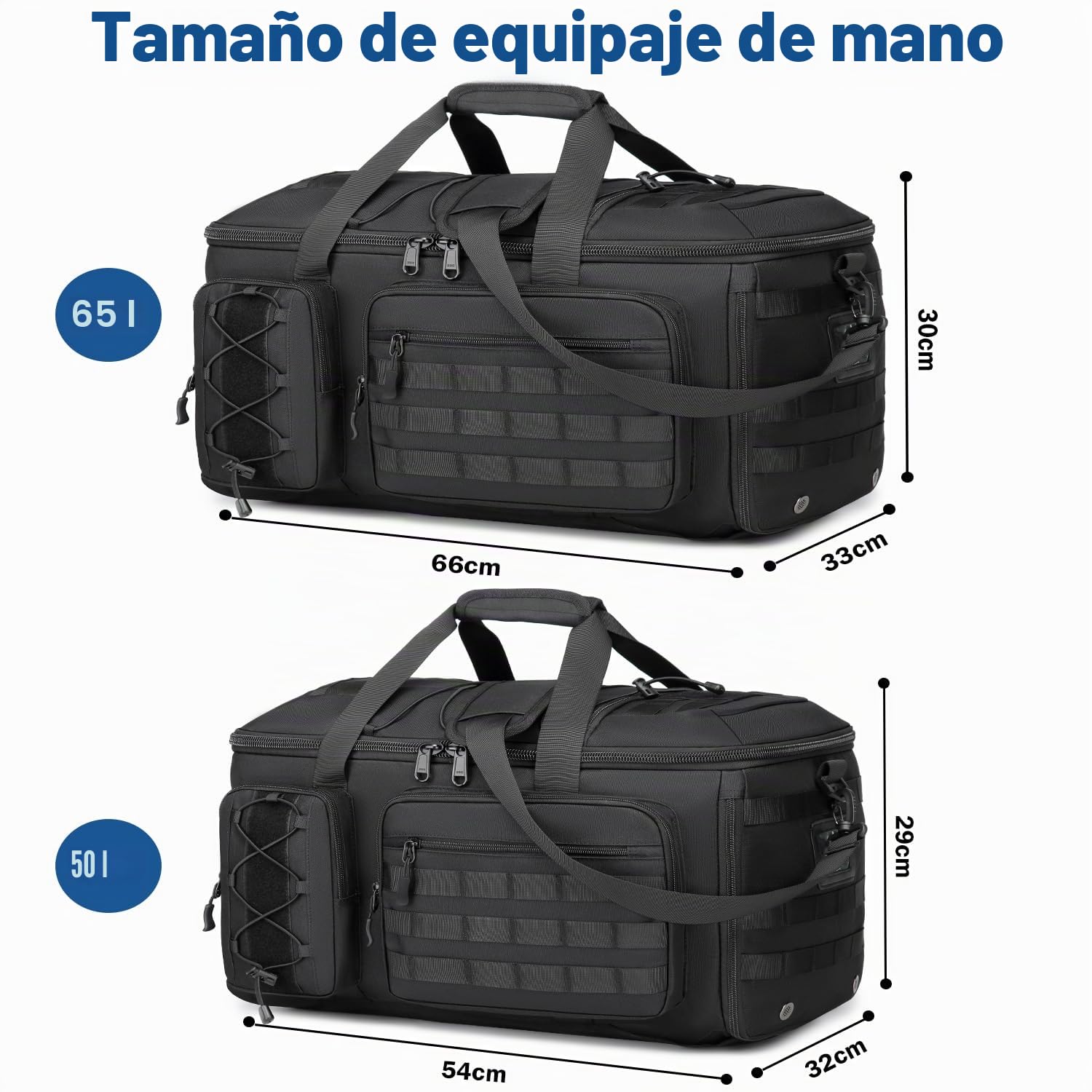 Bolsa de deporte 3 en 1 para hombre con compartimento para zapatos y función de mochila, 50 l, táctica, equipaje de mano, mochila con compartimento húmedo, bolsa de gimnasio, para