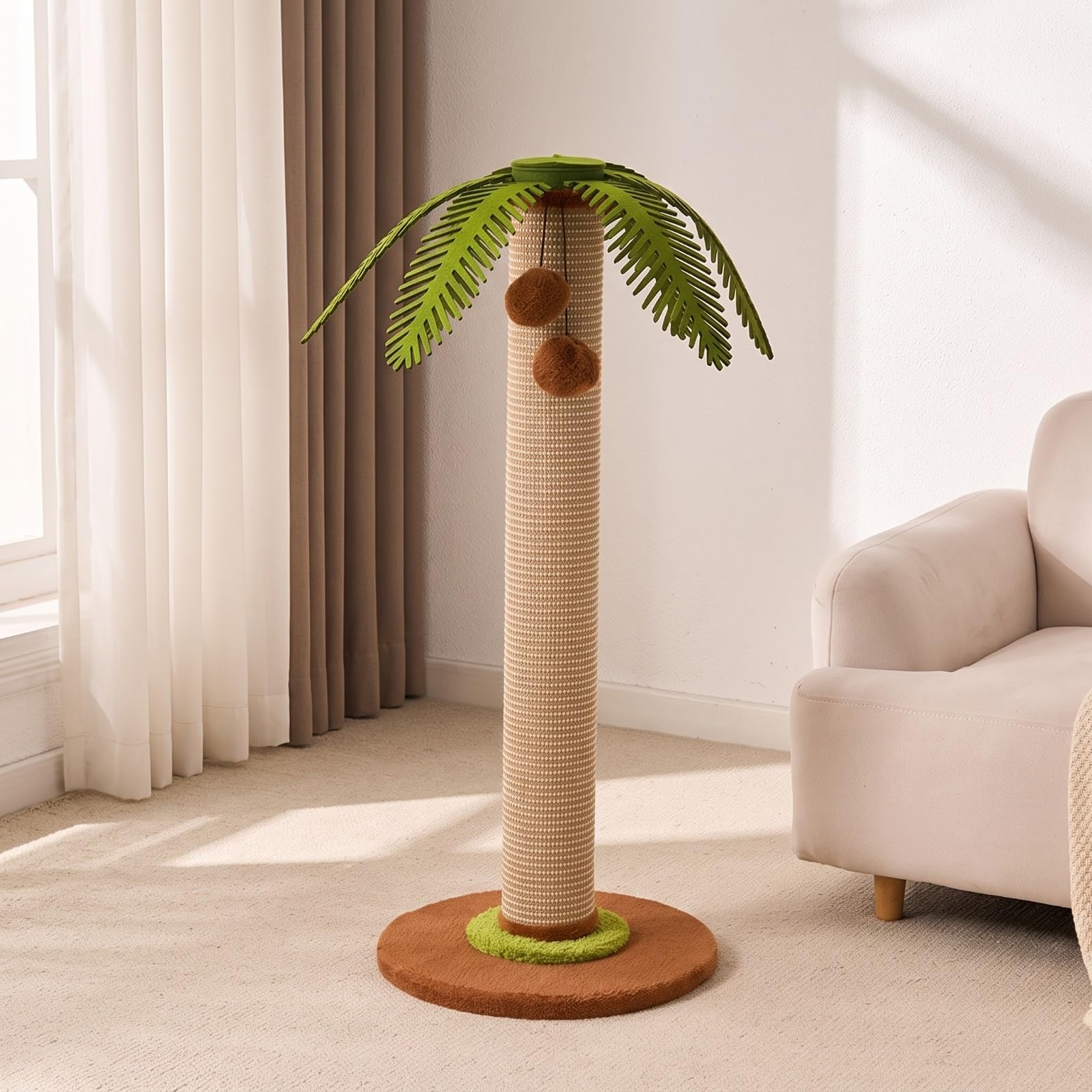 B Baosity Griffoir Colonne Gain Place | Hauteur 108 Cm, Poteau à Griffer Amovible, Robuste, Griffoir Vertical, pr Intérieur, Chats, Vert
