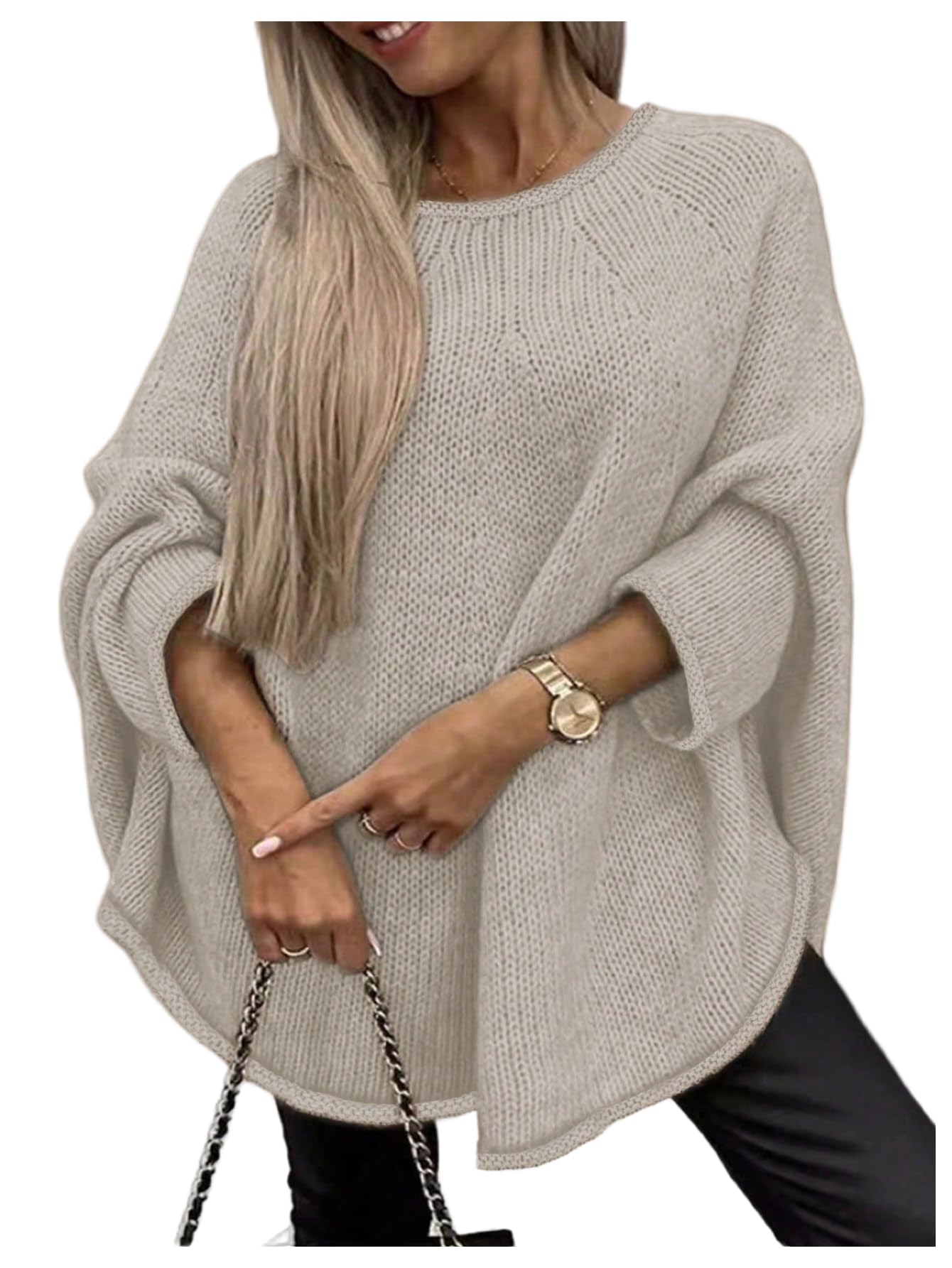 Women's Oversized Sweater Crew Neck Chunky Knit Dolman Long Sleeve Fall Winter Slouchy Pullover Tops-image-49