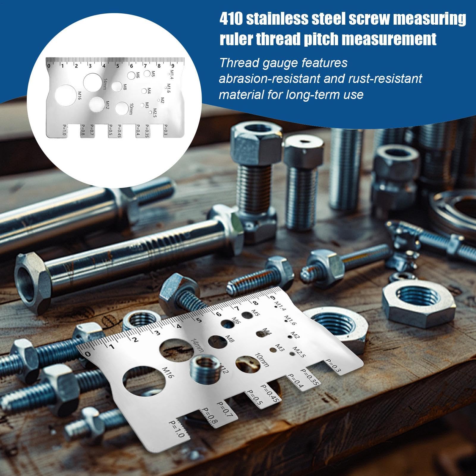 Bolt Size Finder - Bolt Thread Pitch Checker | Thread Pitch Gauge,metric Bolts And Nut Identifier,easy-To-Read Threads Gauge Ruler For Woodworking, Mechanical, Workshop, Automotive, Metalworking, Gara