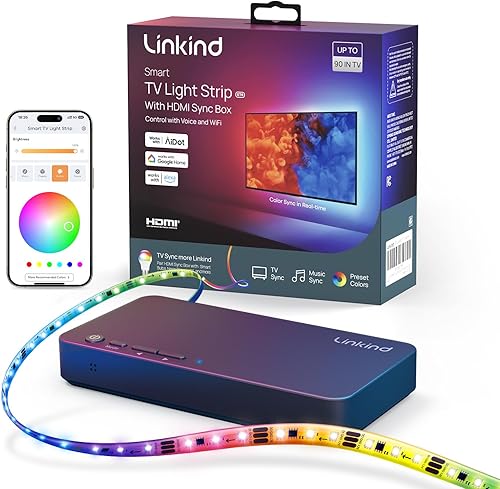 Miniatura 1 de Linkind Caja de sincronización HDMI 2.0, retroiluminación inteligente AI LumiSync Technology ET6, compatible con 4K 60Hz, retroiluminación LED para