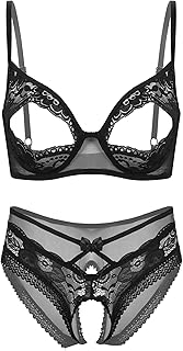 [iEFiEL] 女性 セクシー 下着 ランジェリー 穴あき ショーツ オープンバスト ブラ 紐パンツ セット ベビードール エッチな下着 オープン ブラジャー Ｔバック 可愛い レース
