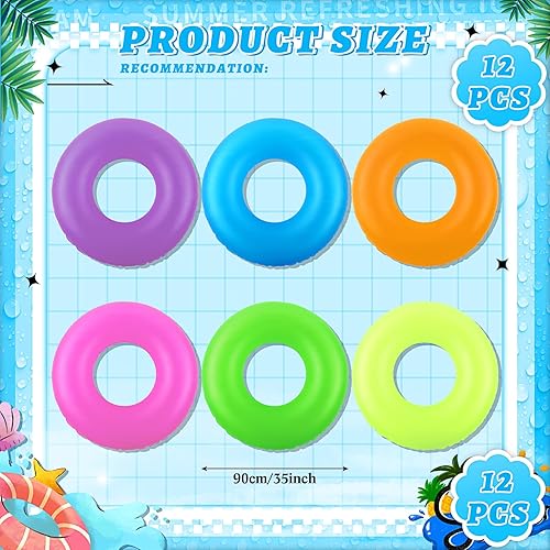Miniatura 2 de Civaner 12 flotadores inflables para piscina, tubos de natación de neón de 35 pulgadas para adultos, flotadores de piscina a granel para playa,