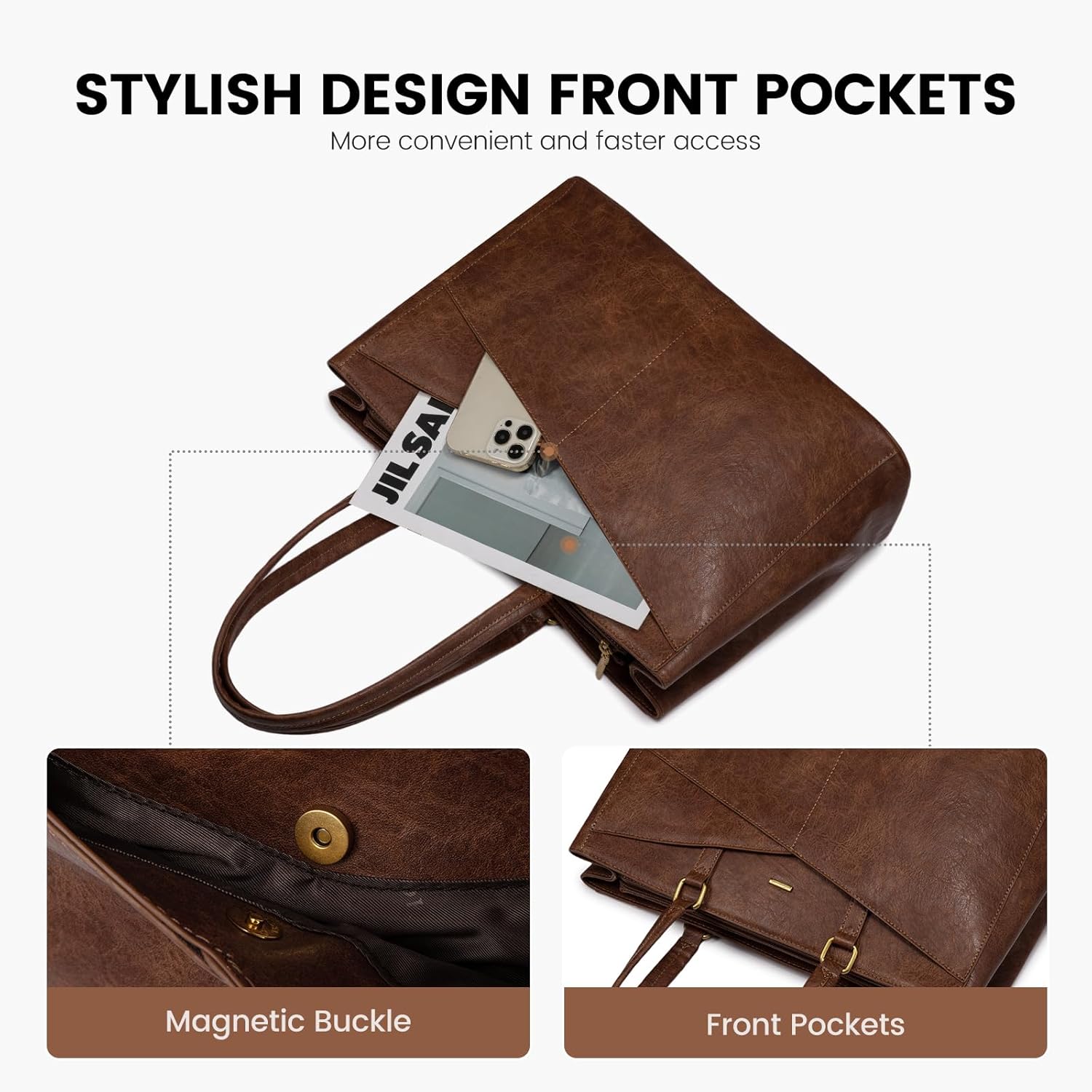 LOVEVOOK Laptop Bag for Women,15.6 Inch Laptop Tote Bag for Women,Vintage Leather Work Tote Bags Computer Business Teacher Bag,Waterproof Office Briefcase - Image 3