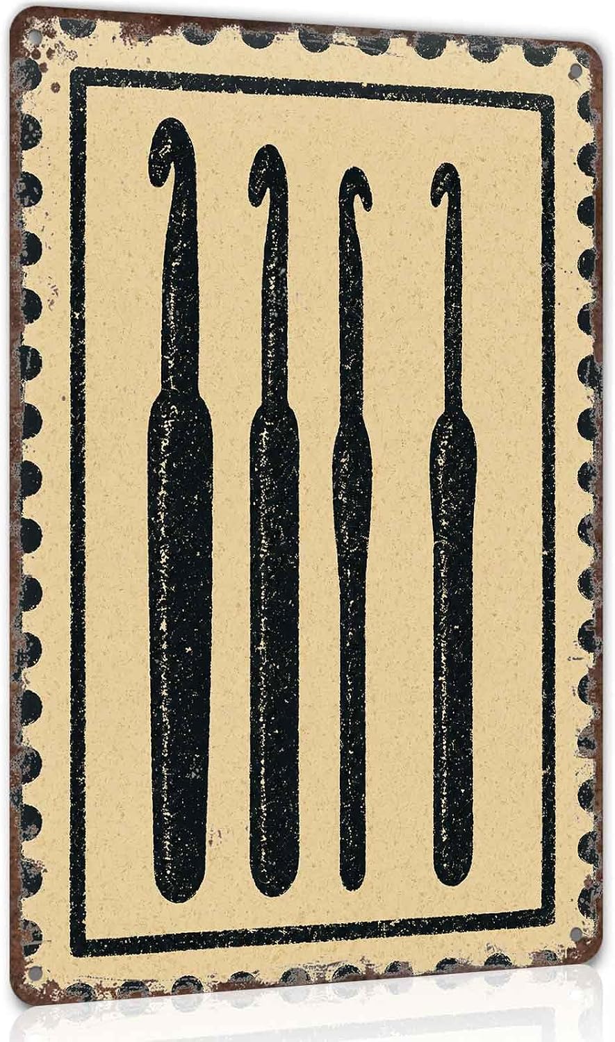 Vintage Crochet Hooks Metal Sign 8 x 12 Inch