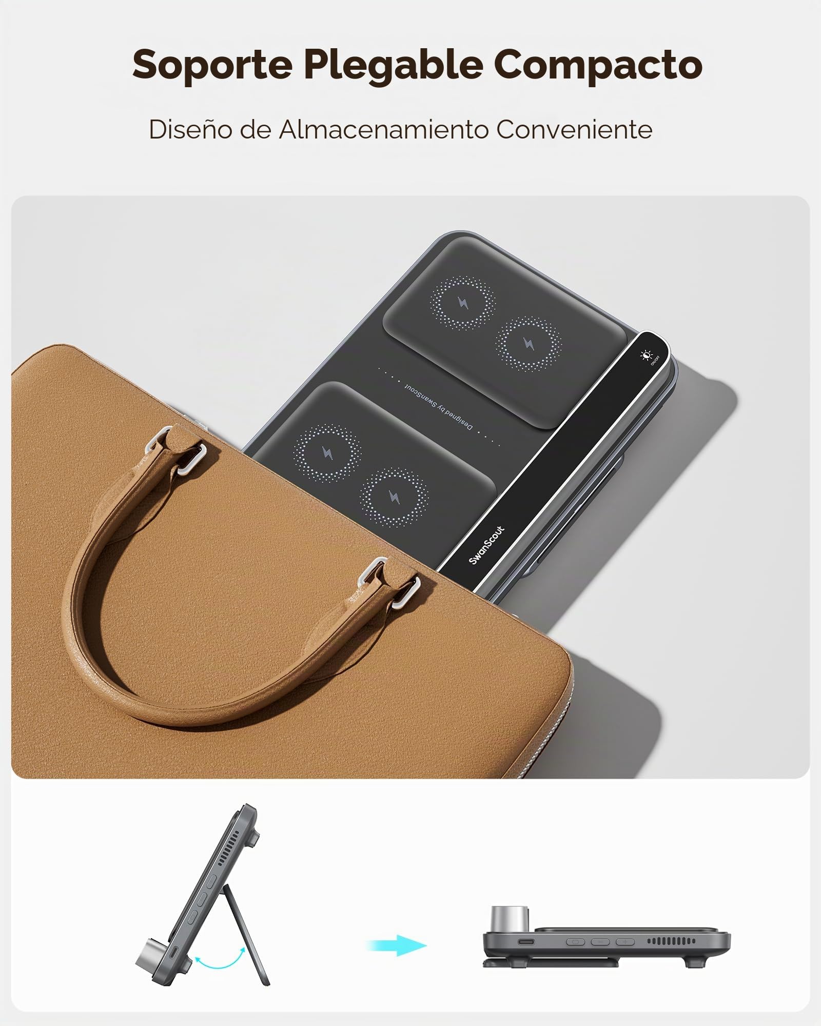 Doble Cargador Inalámbrico para 2 Moviles, Estación de Carga para iPhone Air/17 Pro/17 Pro Max/17/16/15/14/13/12, Samsung Galaxy S25/S24/S23/S22/S21, Pixel 9/8, SwanScout 504 (Black & Tech Grey)
