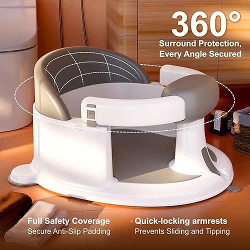 Miniatura 5 de Asiento de baño para bebés silla de bañera antideslizante con ventosas, soporte de baño seguro y cómodo para bebés, ideal para sentarse, fácil de