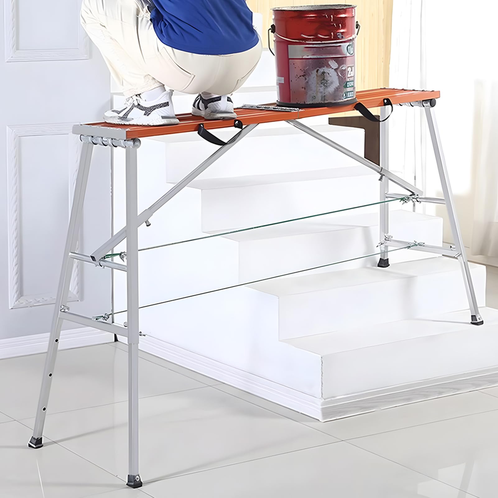 Plataforma de Trabajo de Aluminio, 120 x 27 cm | Altura Ajustable, Escalera de Acero de Aleación Plegable, Andamios para Cocina Baño Camping