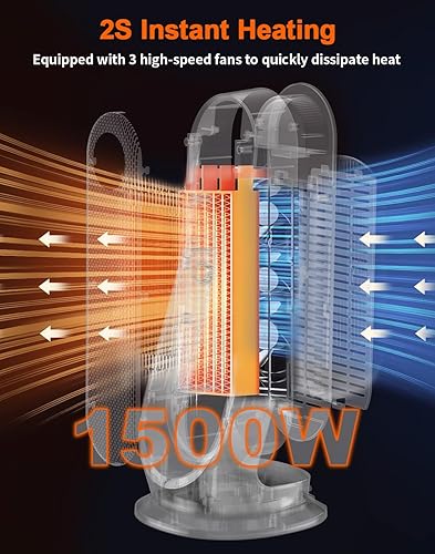 Miniatura 5 de MORFY Calentador de espacio para uso en interiores, calentamiento rápido de 1500 W con termostato, oscilación automática con un rango vertical de 36