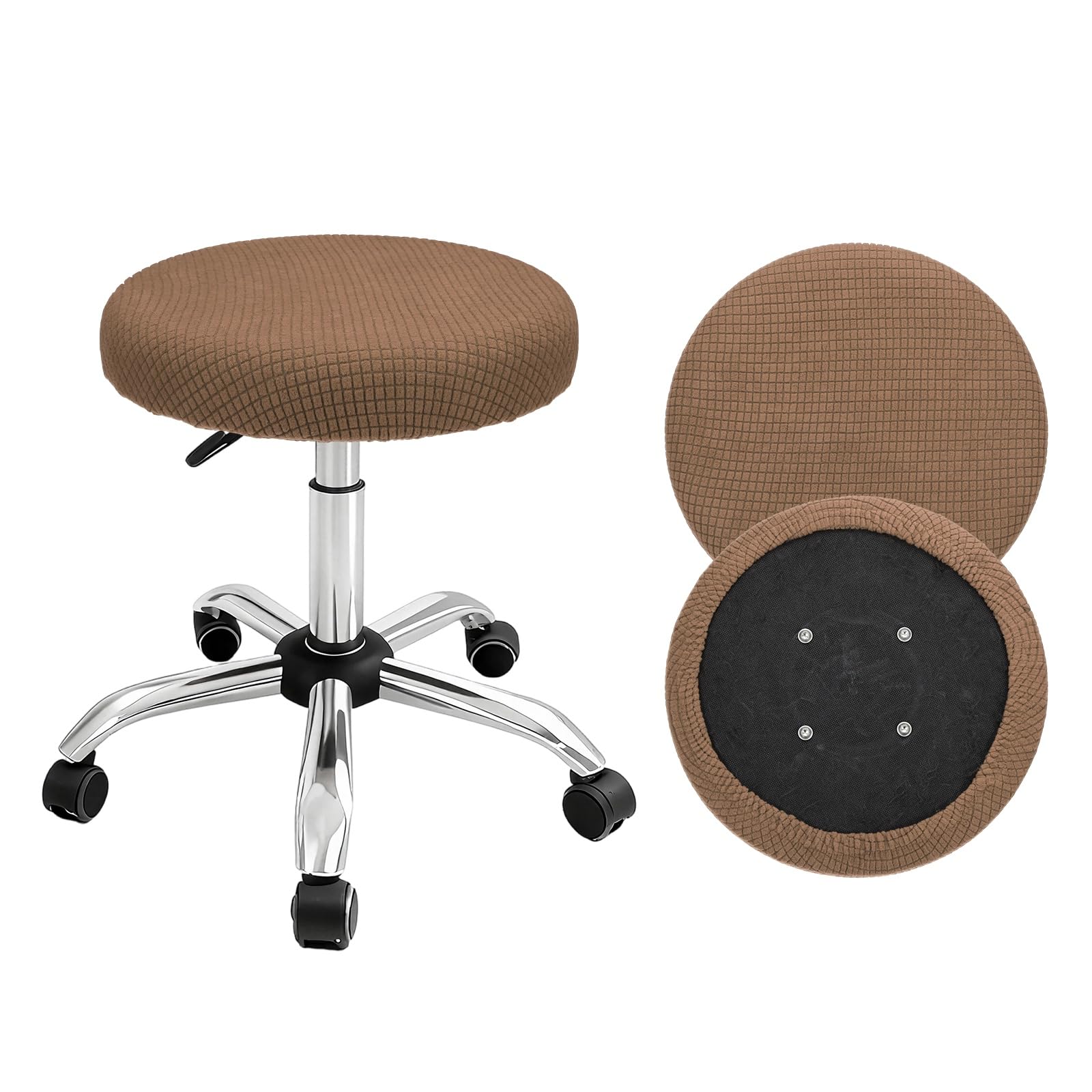 sourcing map 4Pcs Stool Covers Round, Stretchy Bar Stool Covers with Elastic Bands Washable Jacquard Stool Cushion Slipcover Fit 12-14 Inch Round Chair for Bars Home Market Hotel, Brown