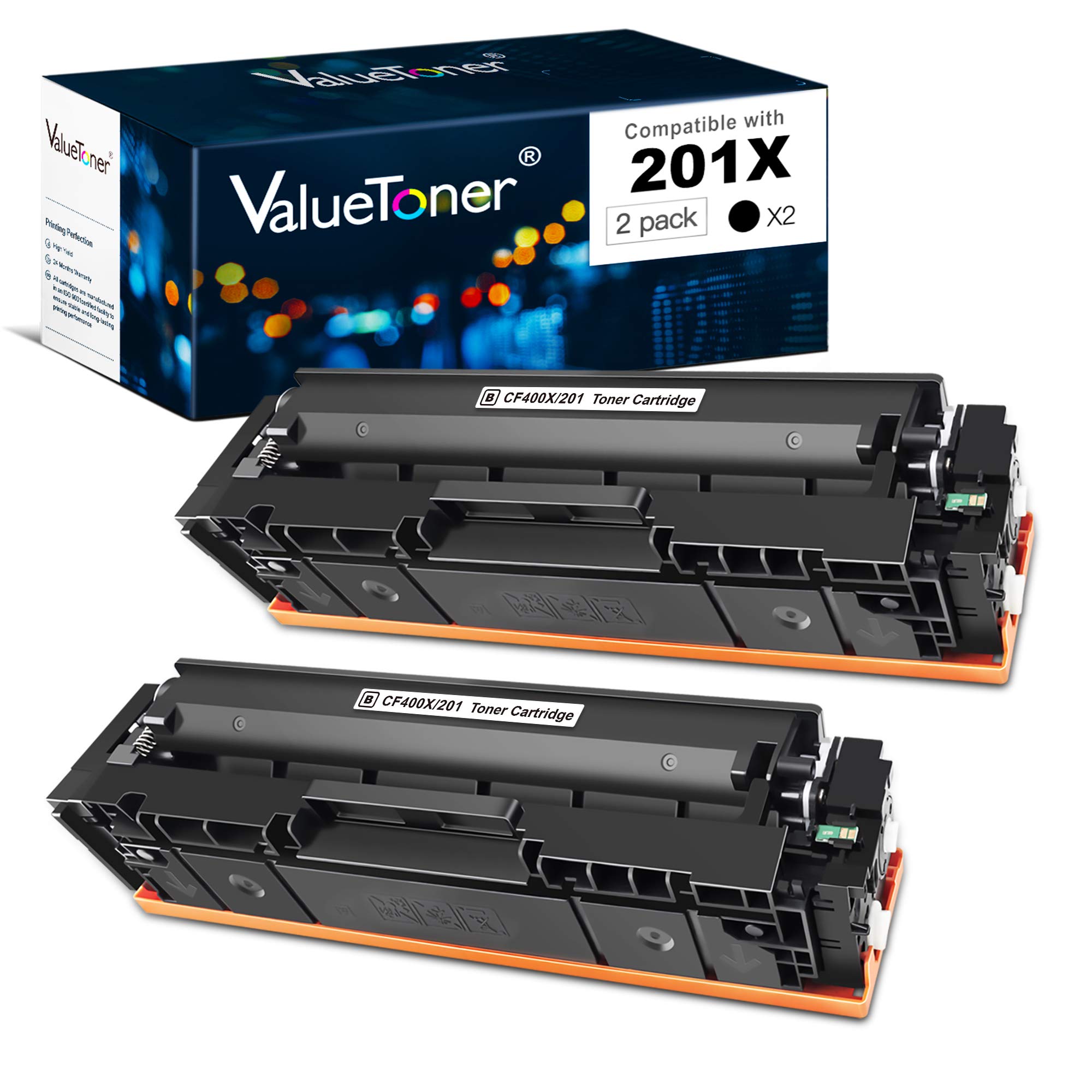 Valuetoner Compatible Toner Cartridge Replacement for HP 201X 201A CF400X CF400A High Yield for Color Laserjet Pro MFP M252dw M277c6 M277dw M277n M252n M277 Printer (2 Pack, Black)