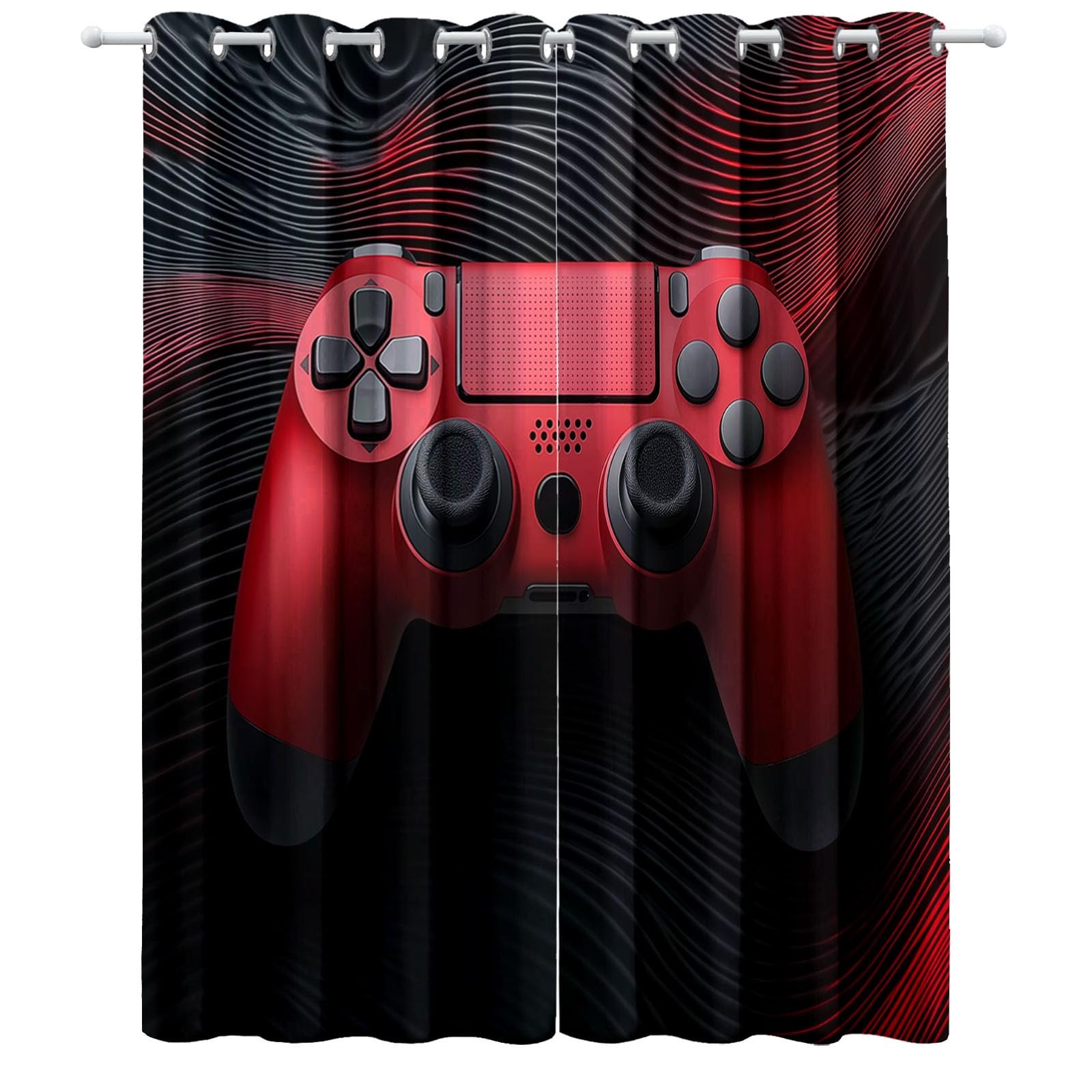 CozyRest Tende Oscuranti Termiche Isolanti Controller di gioco rosso linee ondulate per Camera da Letto, Set di 2 Pannelli 150 x 166 cm per Stanza dei Bambini Finestre Soggiorno