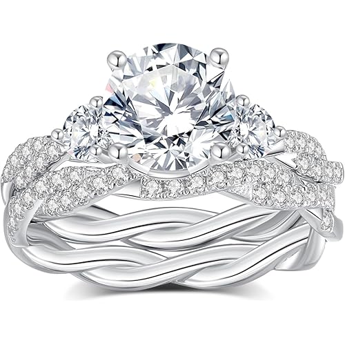 Moissanite Wedding Ring Sets D Color VVS1 Moissanite Ring Sets,Moissanite Engagement Ring 18K White Gold Plated 925 Sterling Silver Moissanite Ring