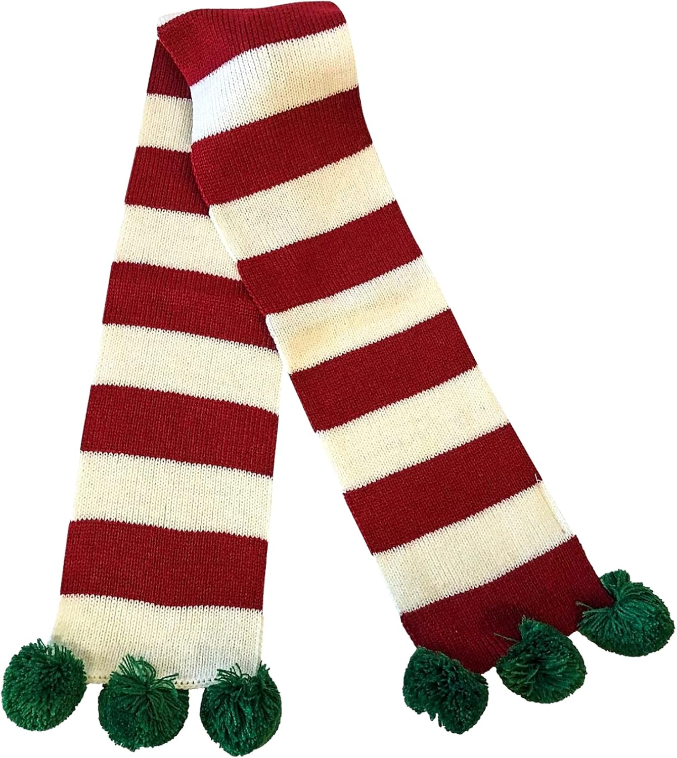 Midlee Christmas Striped Dog Scarf- Red/White & Green Pom Pom (Small)