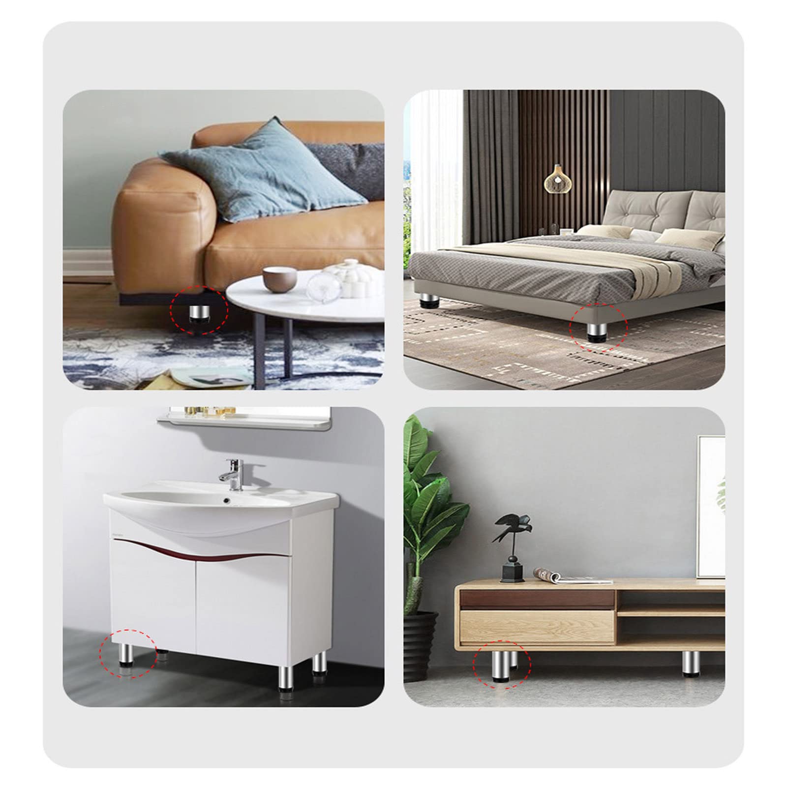 4 szt. nóżek meblowych ze stali nierdzewnej, okrągłe, do sofy, do szafki RTV, 12 cm, 15 cm, 18 cm, antypoślizgowe, regulowane, 25 cm (9,8 cala)