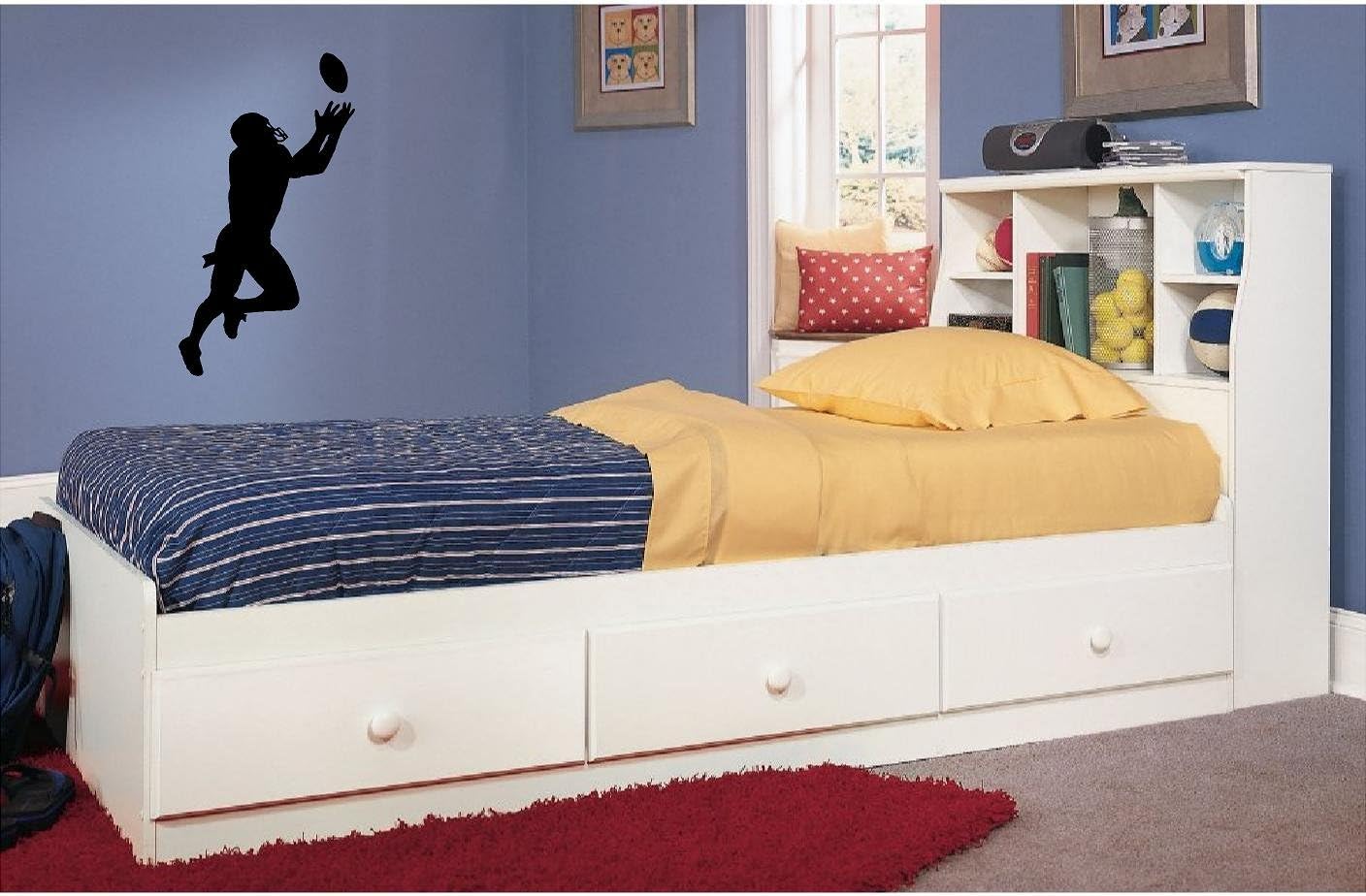 Football Player Large Vinyl Decal- Boys Bedroom Decor (42"x22", Dark Brown)
