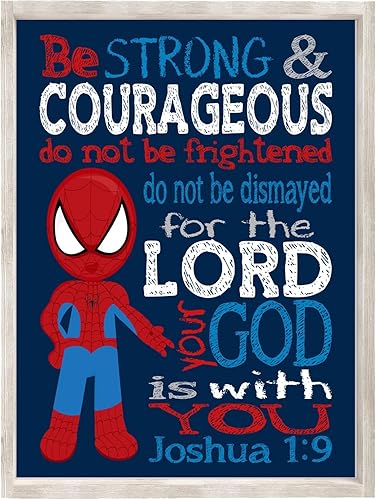 Miniatura 5 de Spiderman Superhero Christian Nursery Decor Unframed Print - Be Strong and Courageous Joshua 19