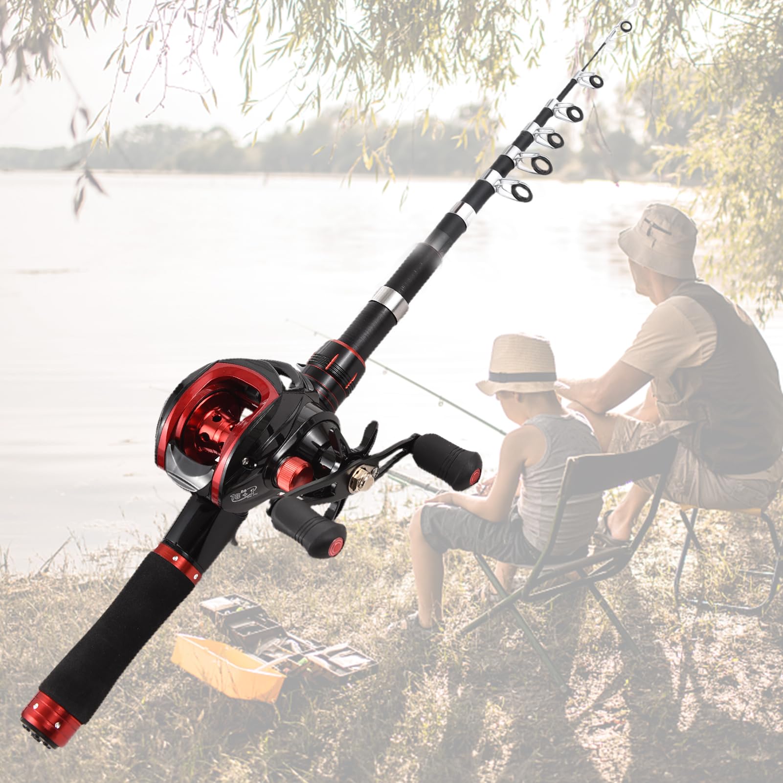 Ensemble Canne à pêche et Moulinet Canne à pêche télescopique de 2,4 m avec Moulinet baitcasting à Droite