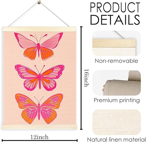 Miniatura 7 de BESERH Funky Y2K - Marco para colgar pósteres, diseño de mariposa rosa y naranja, decoración de habitación de preppy, póster colgante de mariposa