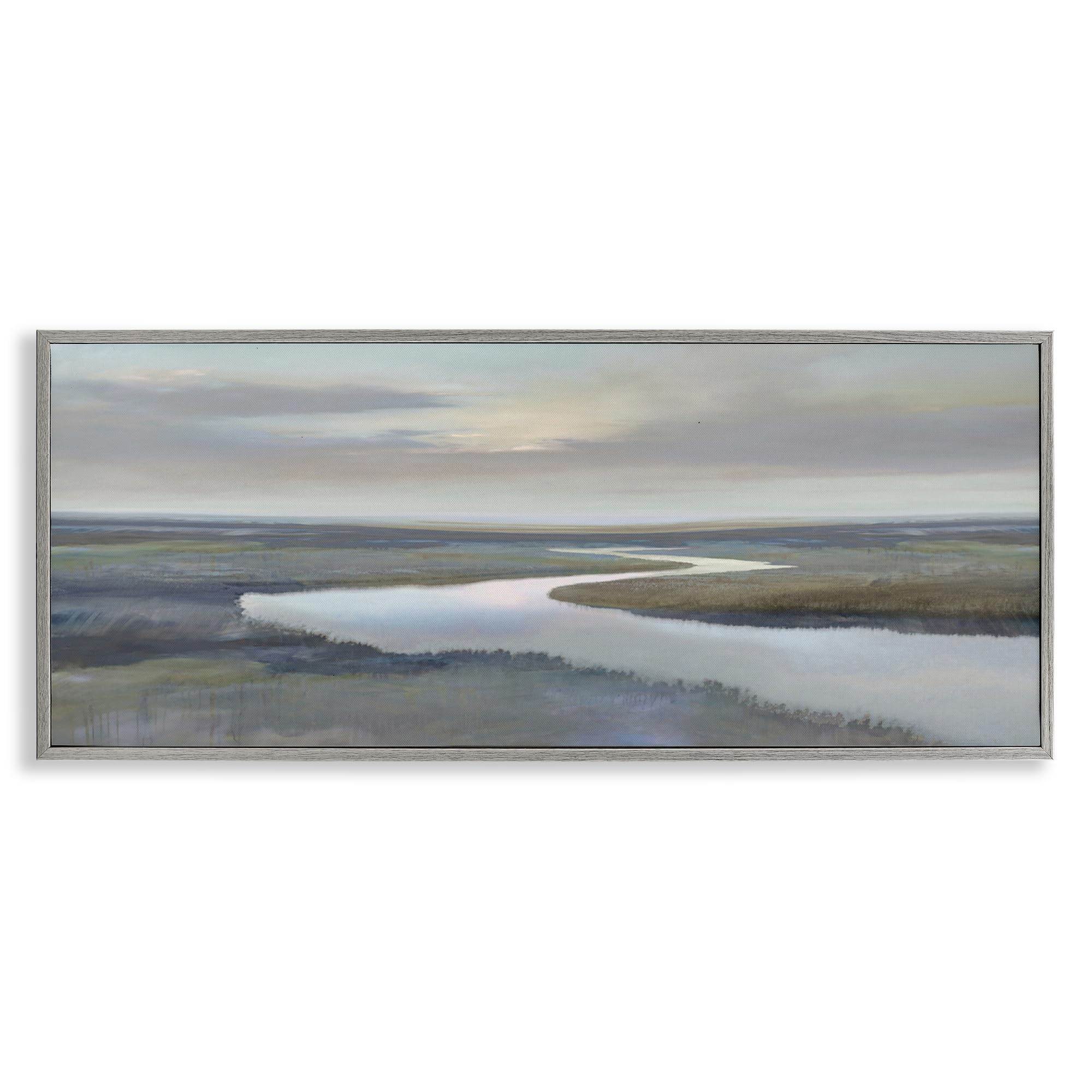 Stupell Industries Farmhouse Gray (Textured) Foggy Riverbend Landscape Serenity, 13 X 30 Inch Framed Giclée Print