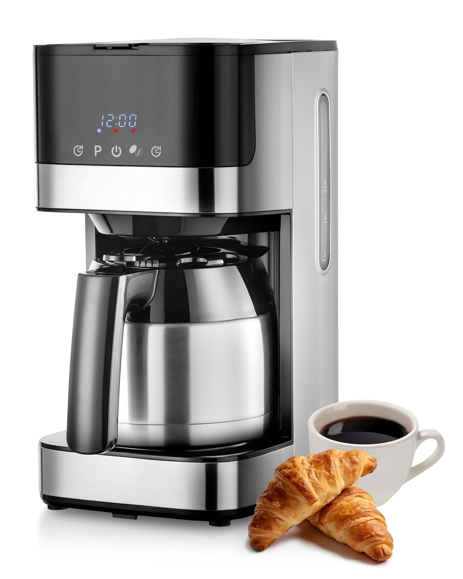 KEINVE Filterkaffeemaschine mit Thermokaraffe, Edelstahl Kaffeemaschine mit timer, 24H programmierbar, LED Display, Warmhalteplatte, Abschaltautomatik, Tropfstopp, 900W, 10 Tassen, 1 Liter