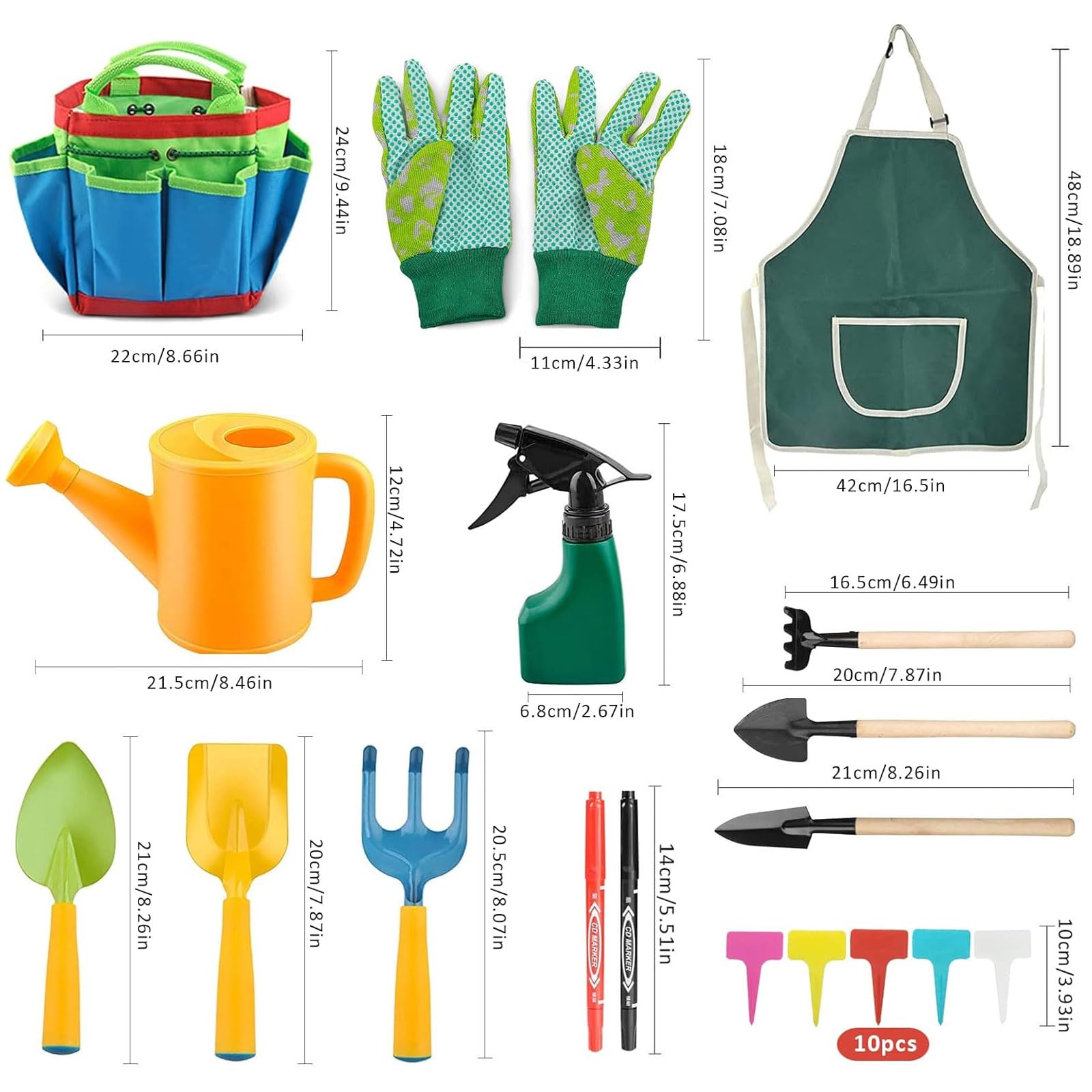 Set di attrezzi da giardinaggio per bambini, 23 attrezzi da giardinaggio, guanti da giardino per bambini, giocattoli per bambini con annaffiatoio pala rastrello, vanga, grembiule, giocattolo da