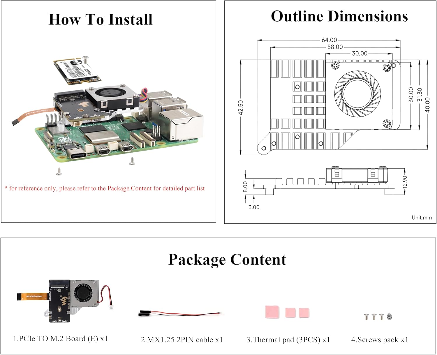 PCIe to M.2 Adapter Board for Raspberry Pi 5, with Cooling Fan and Aluminium Heatsink,Support 2242/2230 Size NVMe M.2 SSD, 8Gbps Data Rate, Pi 5 NVMe HAT Support Gen2 and Gen3 Modes