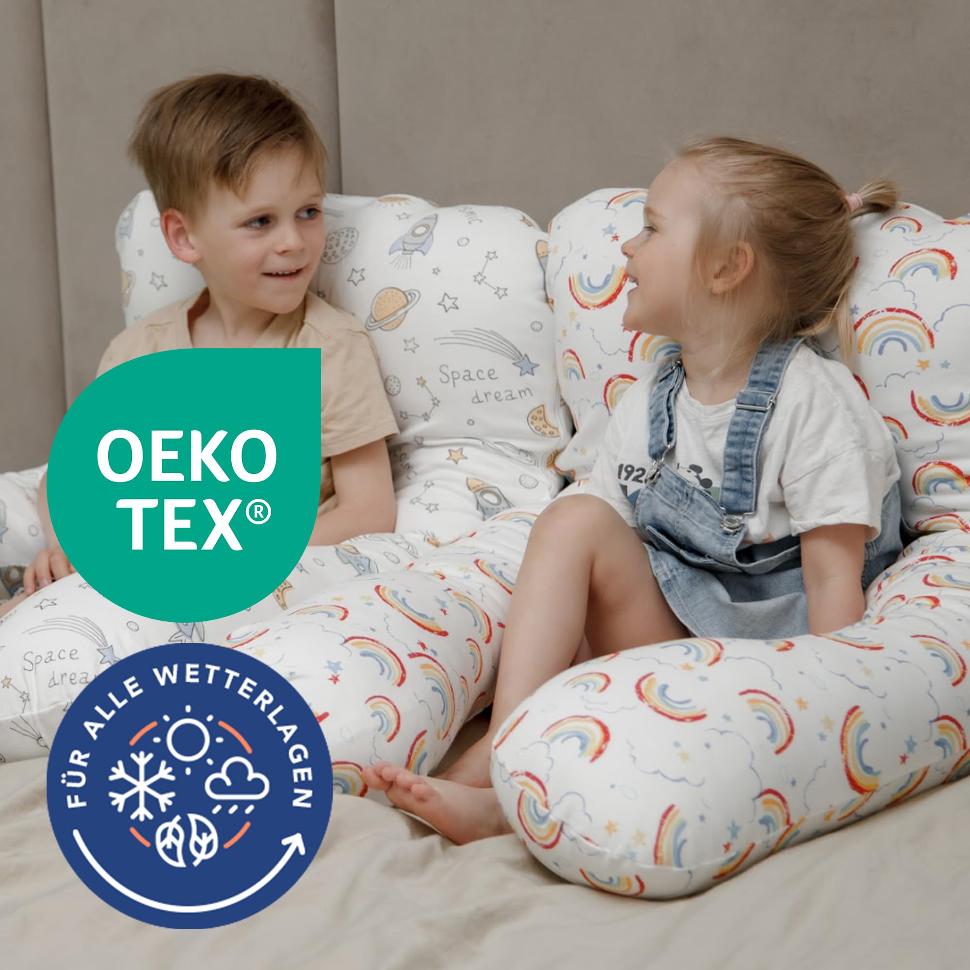 MKS Kindkissen für Bett Schlafen 60x120cm | Seitenschläferkissen | Anti-Stress Kopfkissen | Komfortkissen zur Stressbewältigung | Kuschelkissen (Regenbogen)