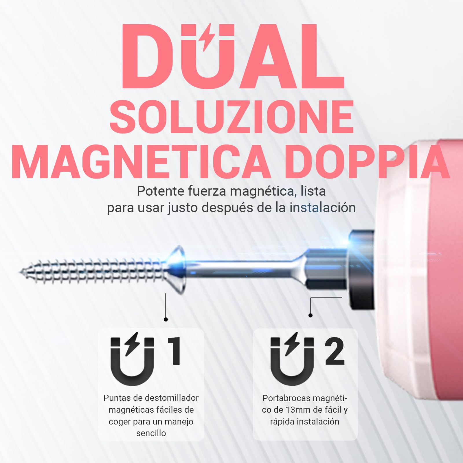 Destornillador eléctrico 4V, 5 N·m con batería de iones de litio de 2000 mAh, portabrocas hexagonal magnético de 6,35 mm, cable de carga USB-C, 18 puntas para reparaciones de muebles,Rosa