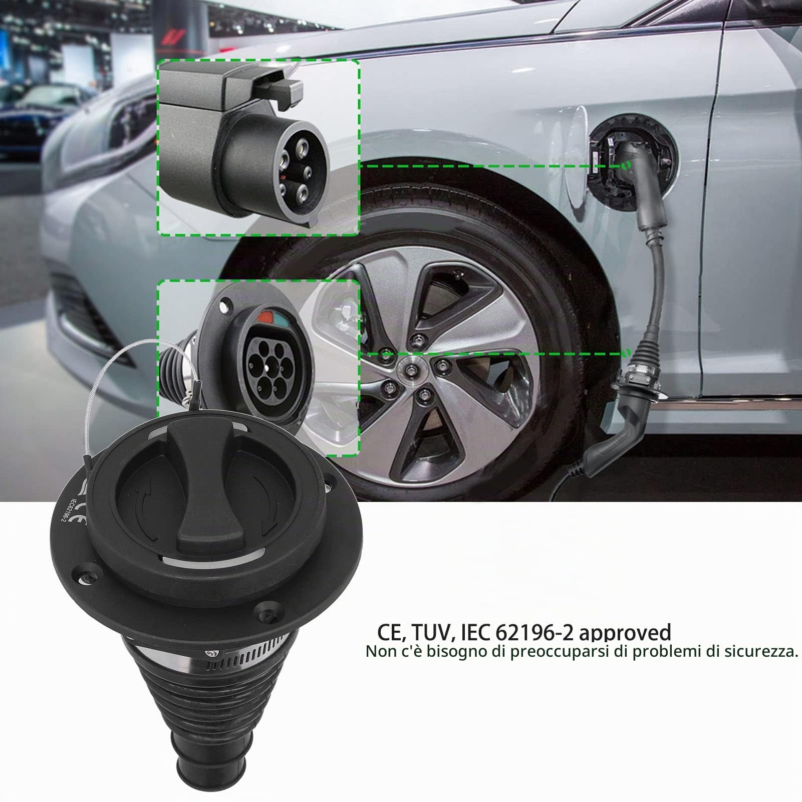 Akozon Adattatore di Ricarica EV, 480V Presa di Ricarica per Veicoli a Nuova Energia Tipo 2 Connettore di Ricarica EV Trifase 16A 32A Universale per Tipo 2
