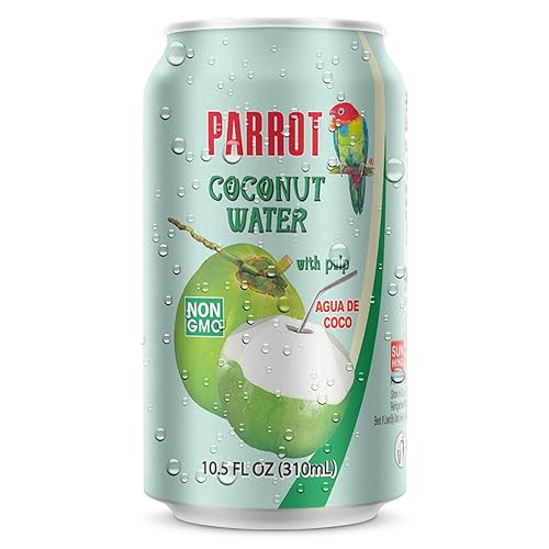Parrot Agua de coco de marca con pulpa de 11.5 onzas líquidas. Nuevo embalajeRefrescante sabor a coco natural esencial a base de plantas,