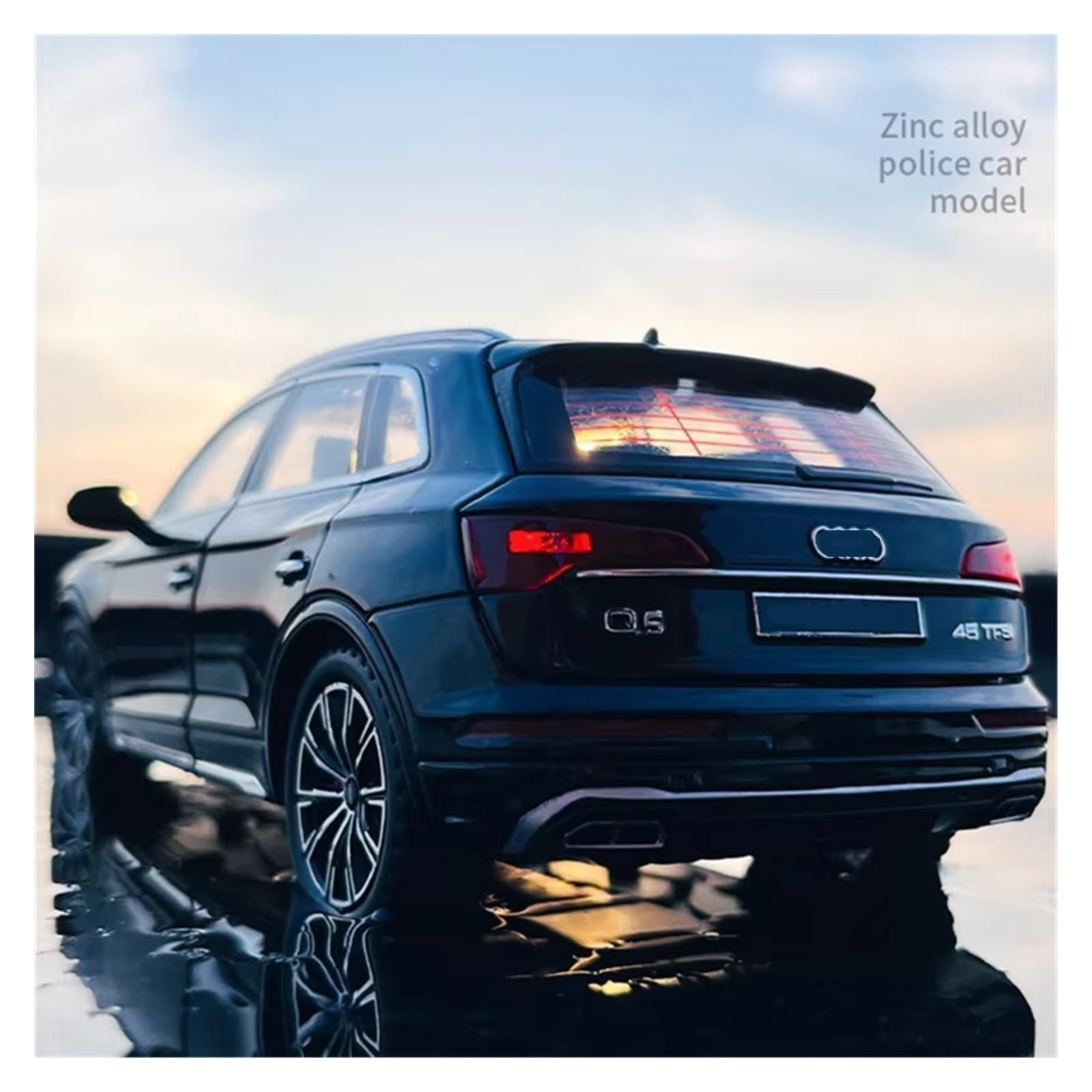 Model samochodu ze stopu odlewanego ciśnieniowo 1:24 do SUV Q5, kolekcja zabawek ze światłami i dźwiękami. (czarny, bez pudełka)