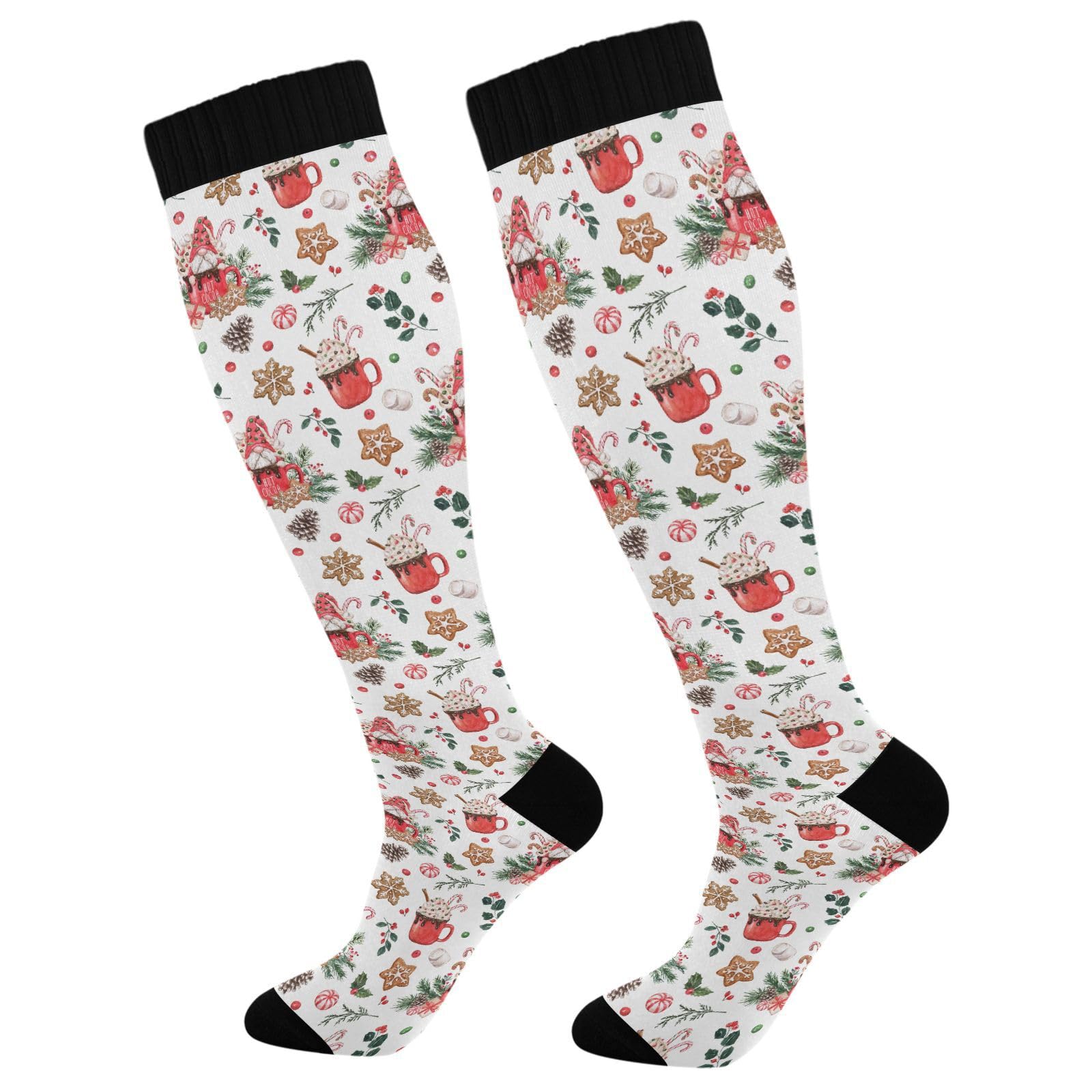 Winter Christmas Compression Socks for Women and Men Circulation Cute Gnome Pine Long Socks for Athletic Running 1