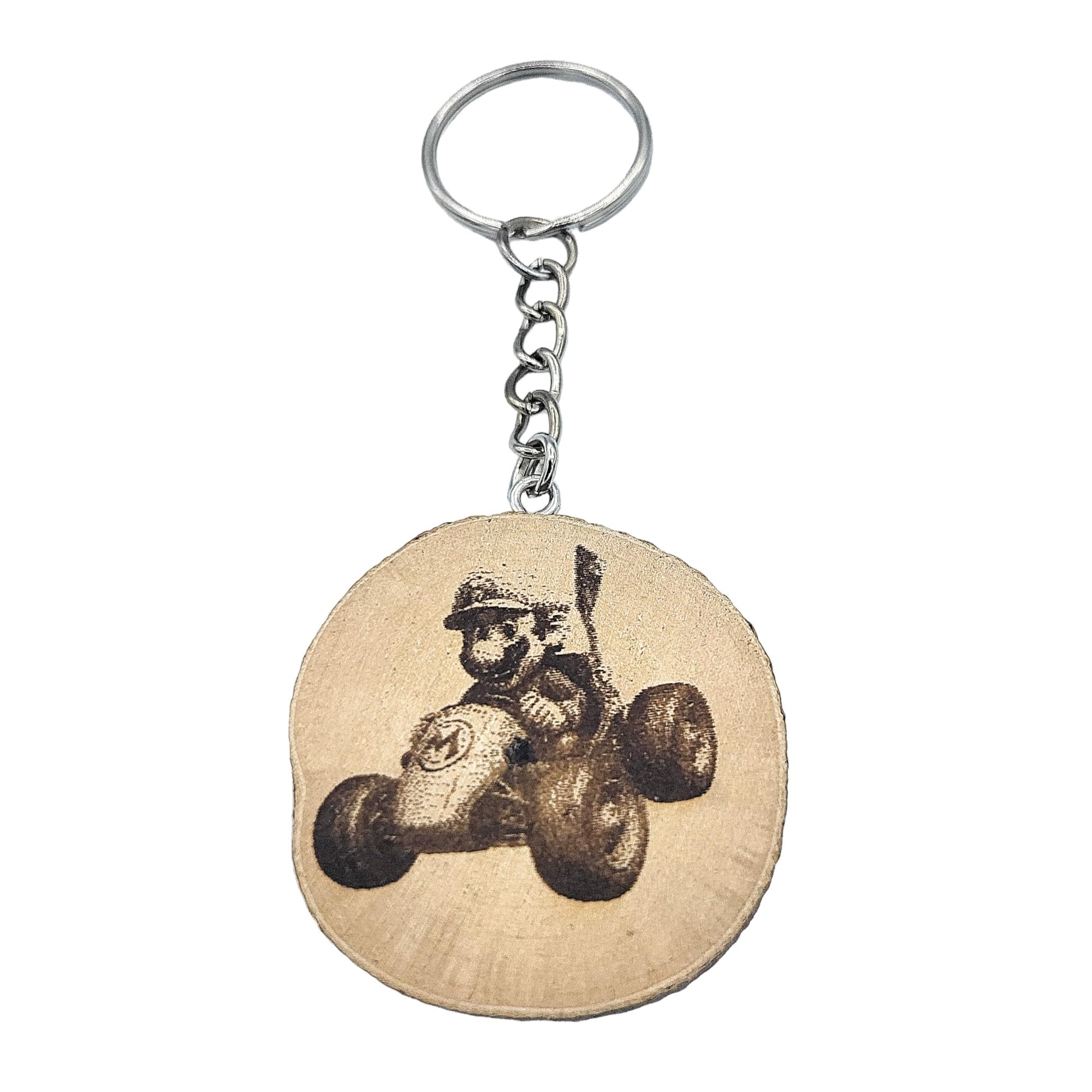 Promotech Kart Gamer Handmade Laser Engraved Single Piece Wooden Keyring, natural wood, W5L5