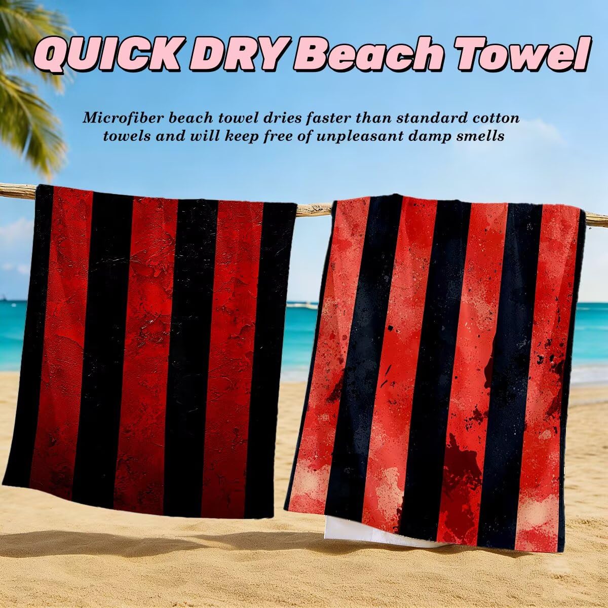 Juego de 2 Toalla Playa Grande 90x200 cm, Secado Rapido Toalla Microfibra Gimnasio, Antiarena Toallas de Playa A rayas, Grande Ligera Compacta Toallas Microfibra Mujer Hombre para Viaje Piscina -5094