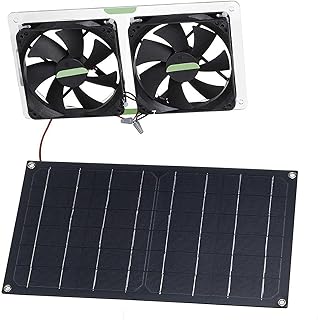 Alacritua Zasilany energią słoneczną wentylator szopowy, wentylator solarny, 100 V, 12 W, wodoszczelny wentylator wywiewowy, panel USB, szklarnia, wentylator do przyczep kempingowych, chatek dla psów