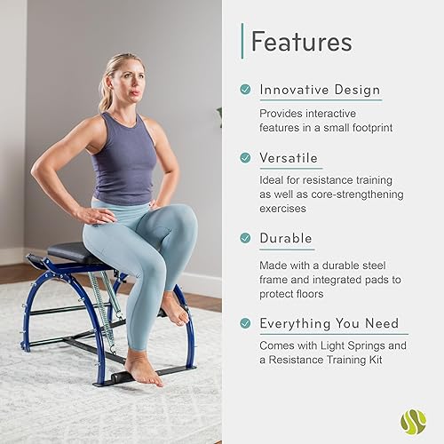 Miniatura 4 de Moxxi Silla de pilates, silla de ejercicio con bandas de resistencia, equipo de entrenamiento para gimnasio en casa, capacidad de peso de hasta 250
