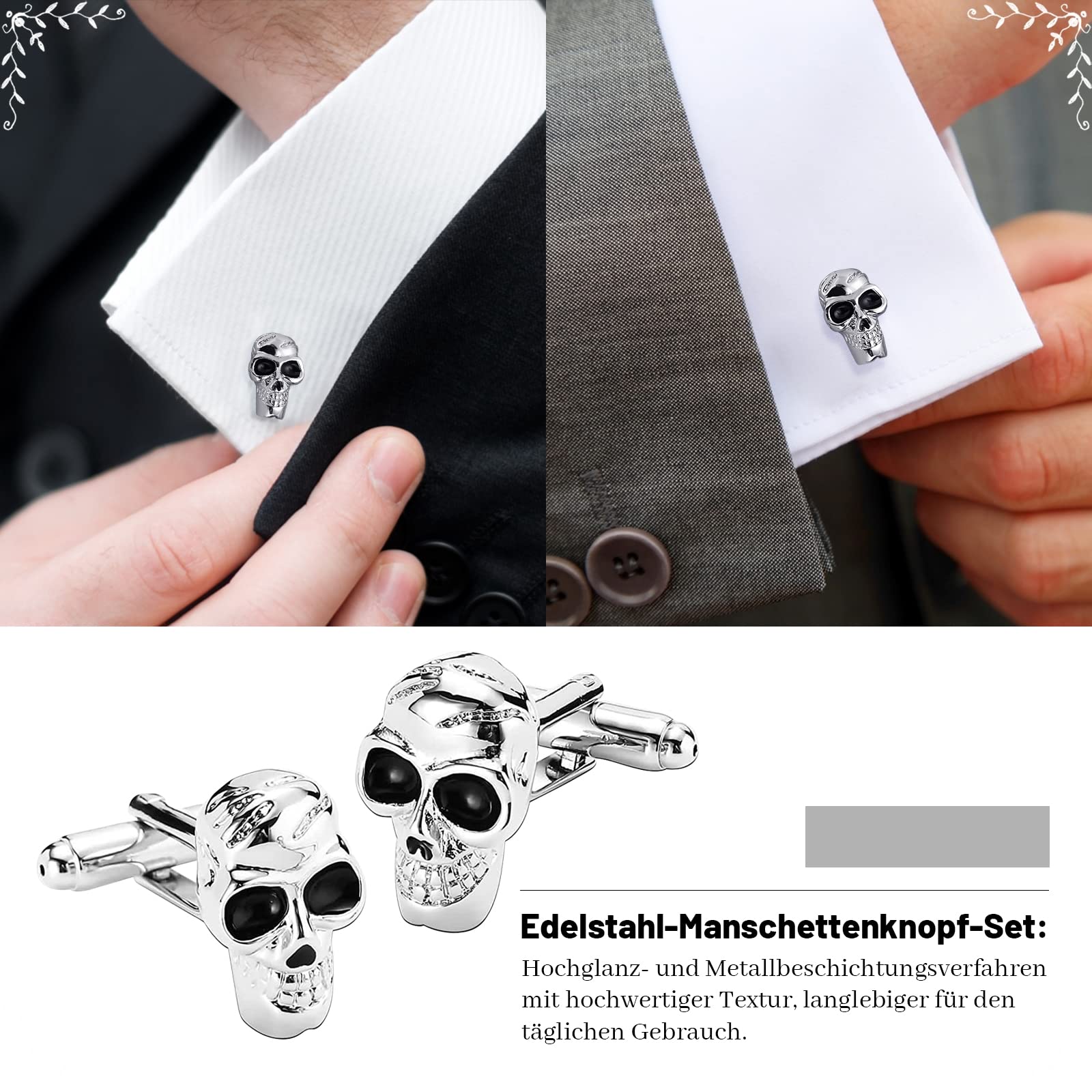 Boutons Manchette Homme, Bouton de Manchette Personnalisé Bouton de Manchette Argent Bouton de Manchette Acier Bouton de Manchette Homme Tete de Mort