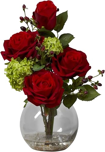 Nearly Natural 1284Rose y seda de hortensia el Arreglo de flor, color rojo disponible en Yaxa Colombia